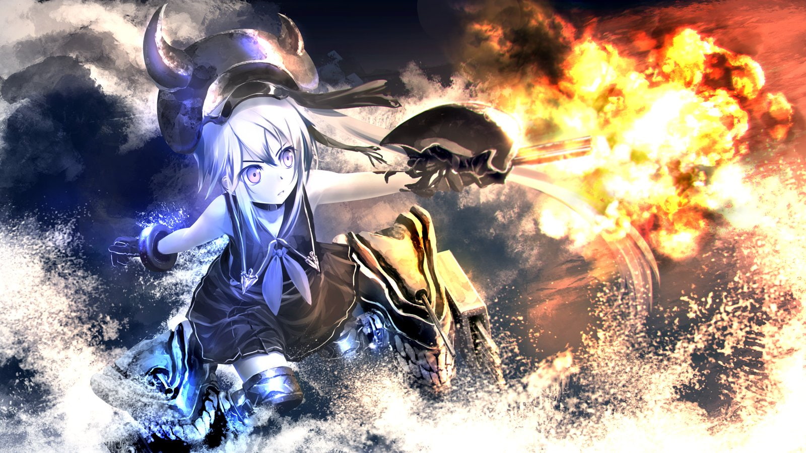 reverie), kouji, weapon, kantai, gloves, (astral, collar, long, destroyer, purple, hair, water, eyes, white, 720P, hime, collection, gun, HD Wallpaper