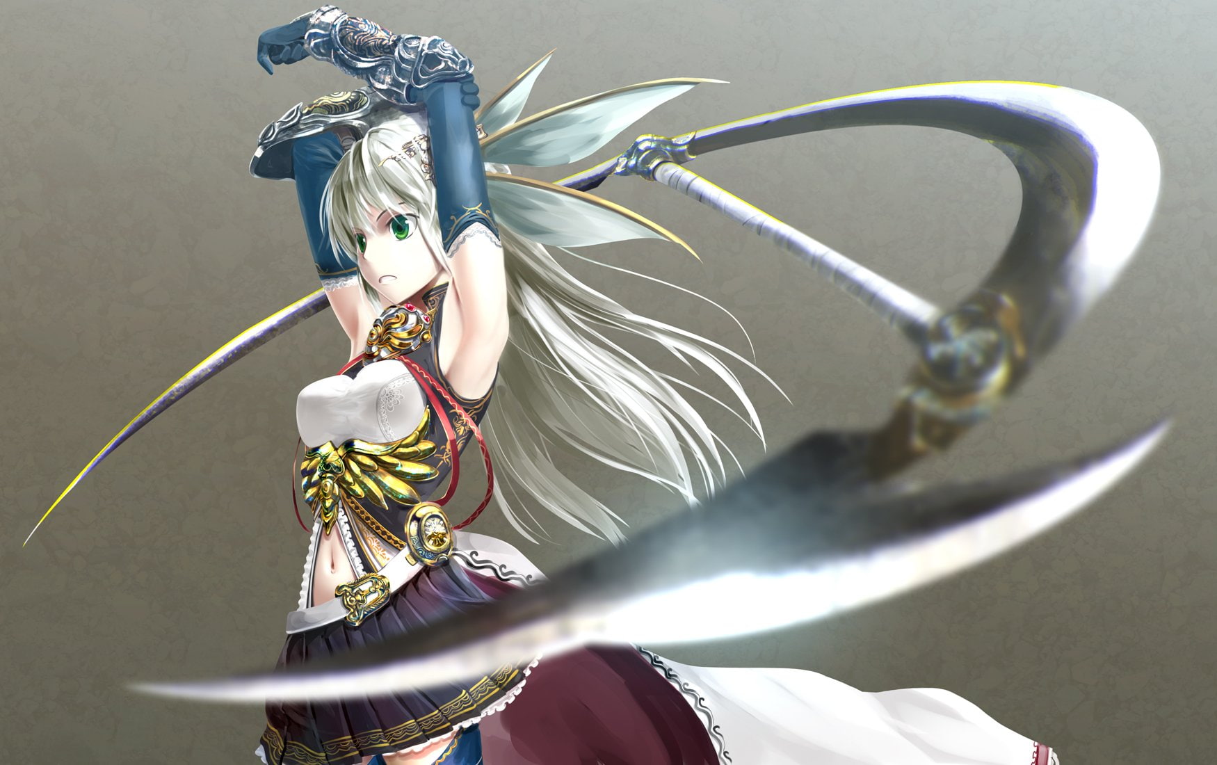 original, kouji, weapon, skirt, navel, eyes, astral, green, reverie, gloves, 720P, elbow, HD Wallpaper