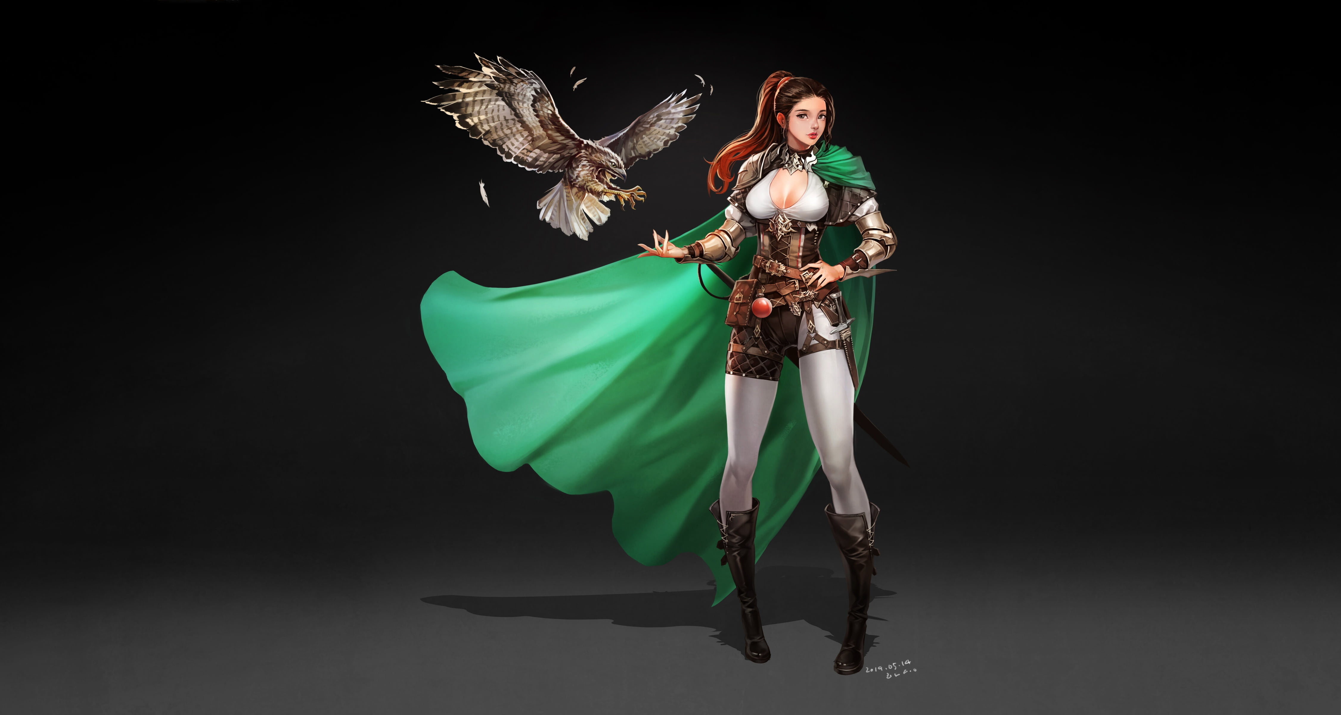 Illustration, Bird, Eagle, Vagabond, Character, Beautiful, Donghyun Ha, Art, 4K, Background, Wings, Minimalism, Style, Figure, Girl, HD Wallpaper