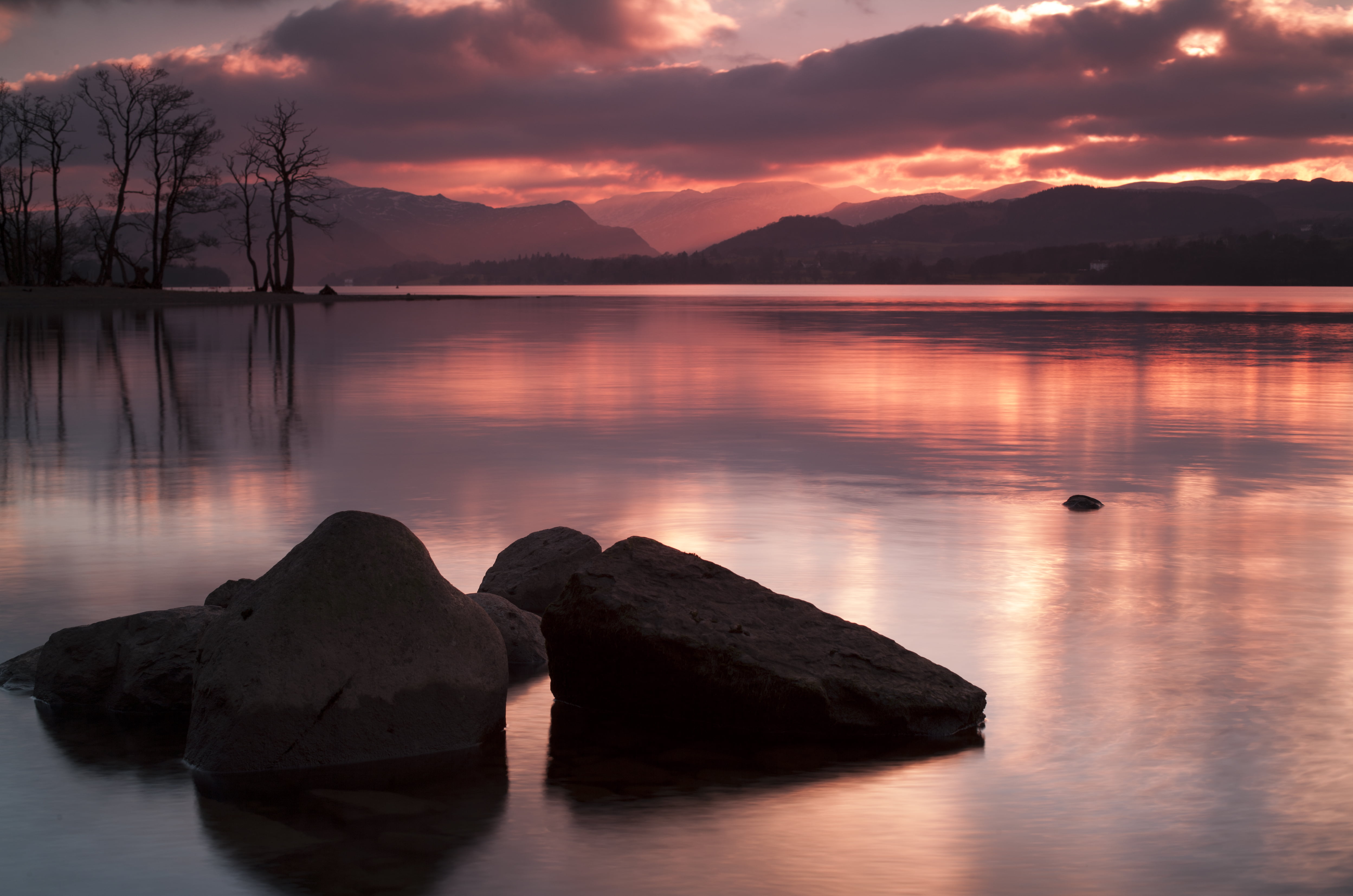 scenics, 4K, lake, Cumbria, 1DS, reflection, brown, body of water, outdoors, dusk, beauty In Nature, sky, body, Canon, mountain, sunset, Landscape, Lake District  National Park, HD Wallpaper