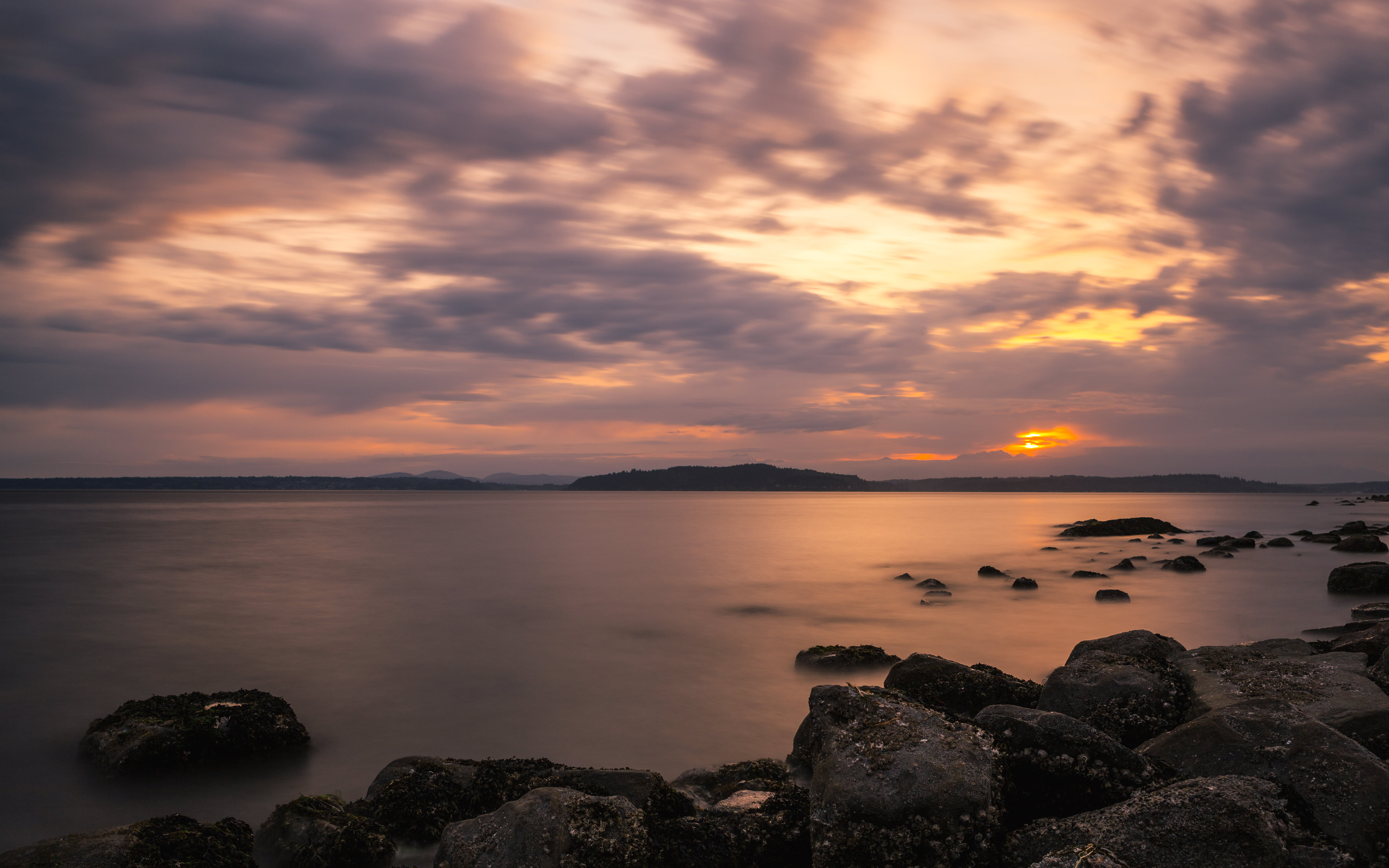 clouds, rock - Object, john, summer, landscape, 70mm, rock formation, water, ocean, shore, f/2, beach, dusk, Puget Sound, coastline, rock, Canon EF, 1000x, HD Wallpaper