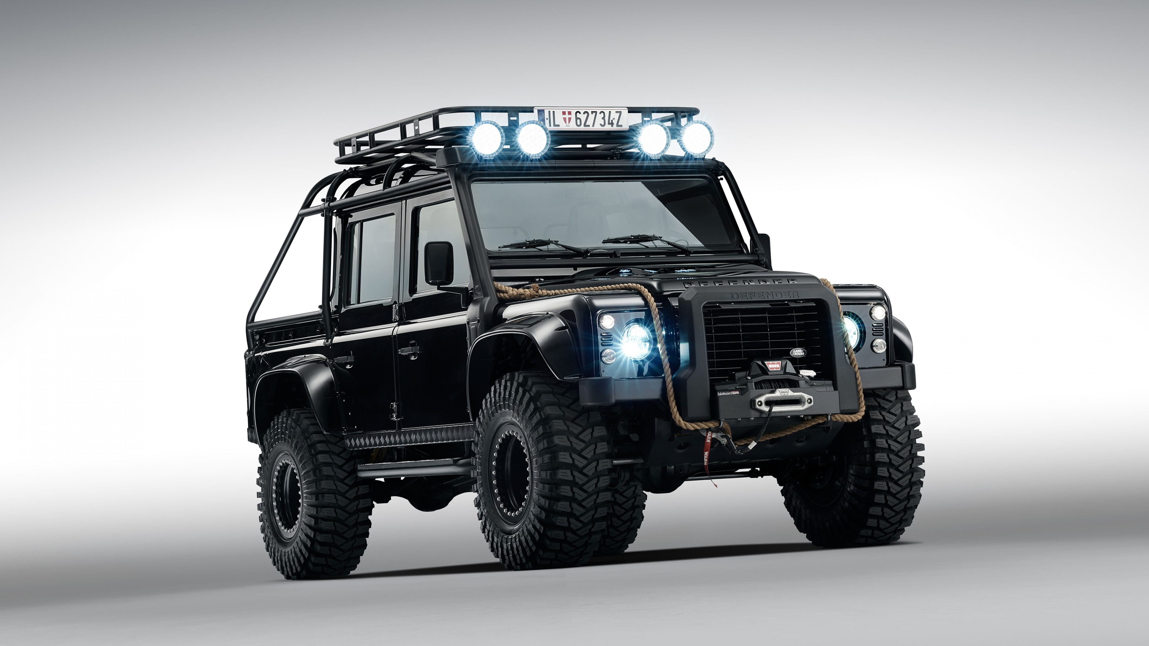 pickup, black, Land Rover Defender 110, truck, 007 Spectre movie, land, 4K, rover, HD Wallpaper