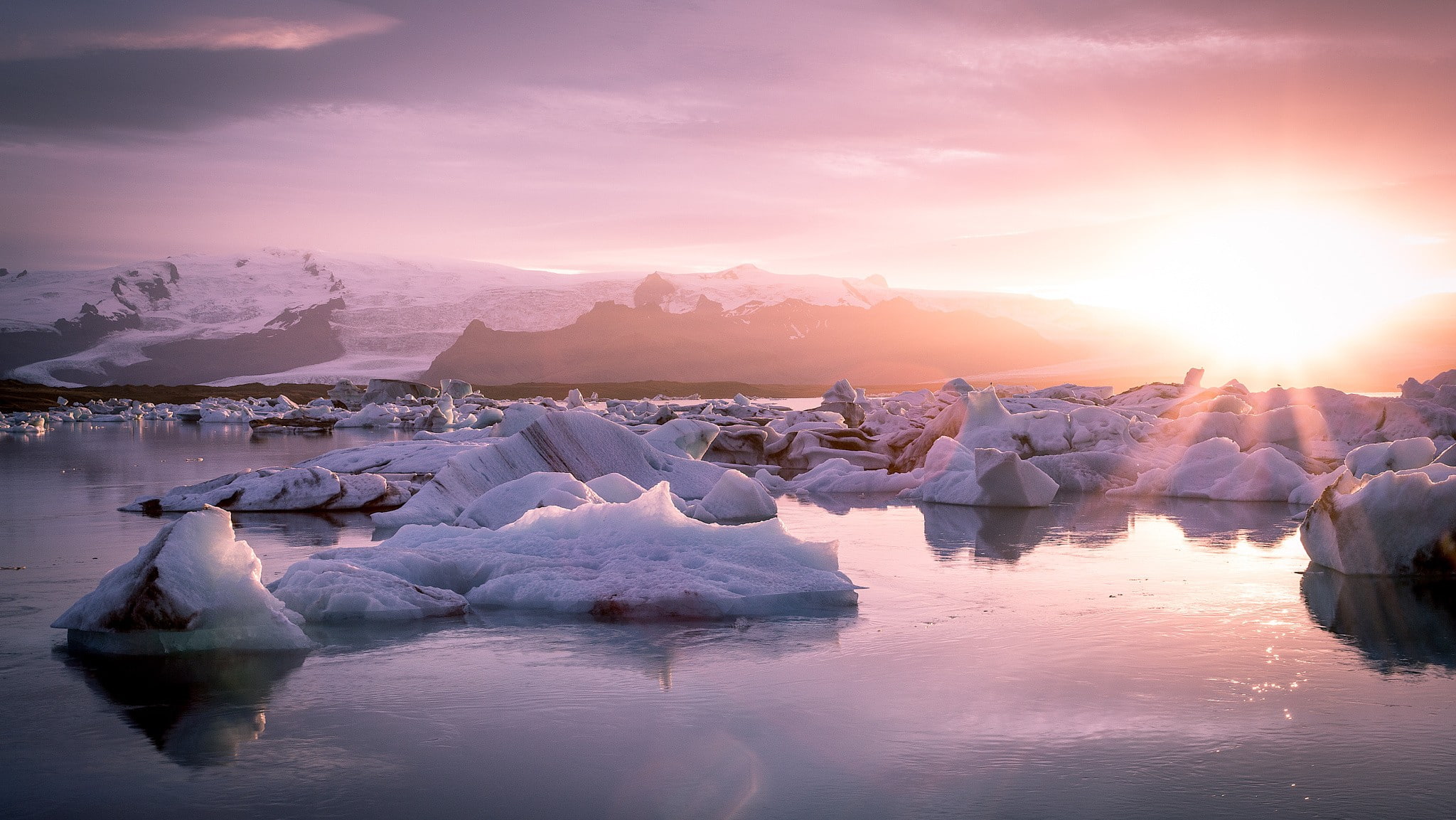 1080P, Iceland, Jokulsarlon, nature, lagoon, Sun, landscape, glaciers, HD Wallpaper