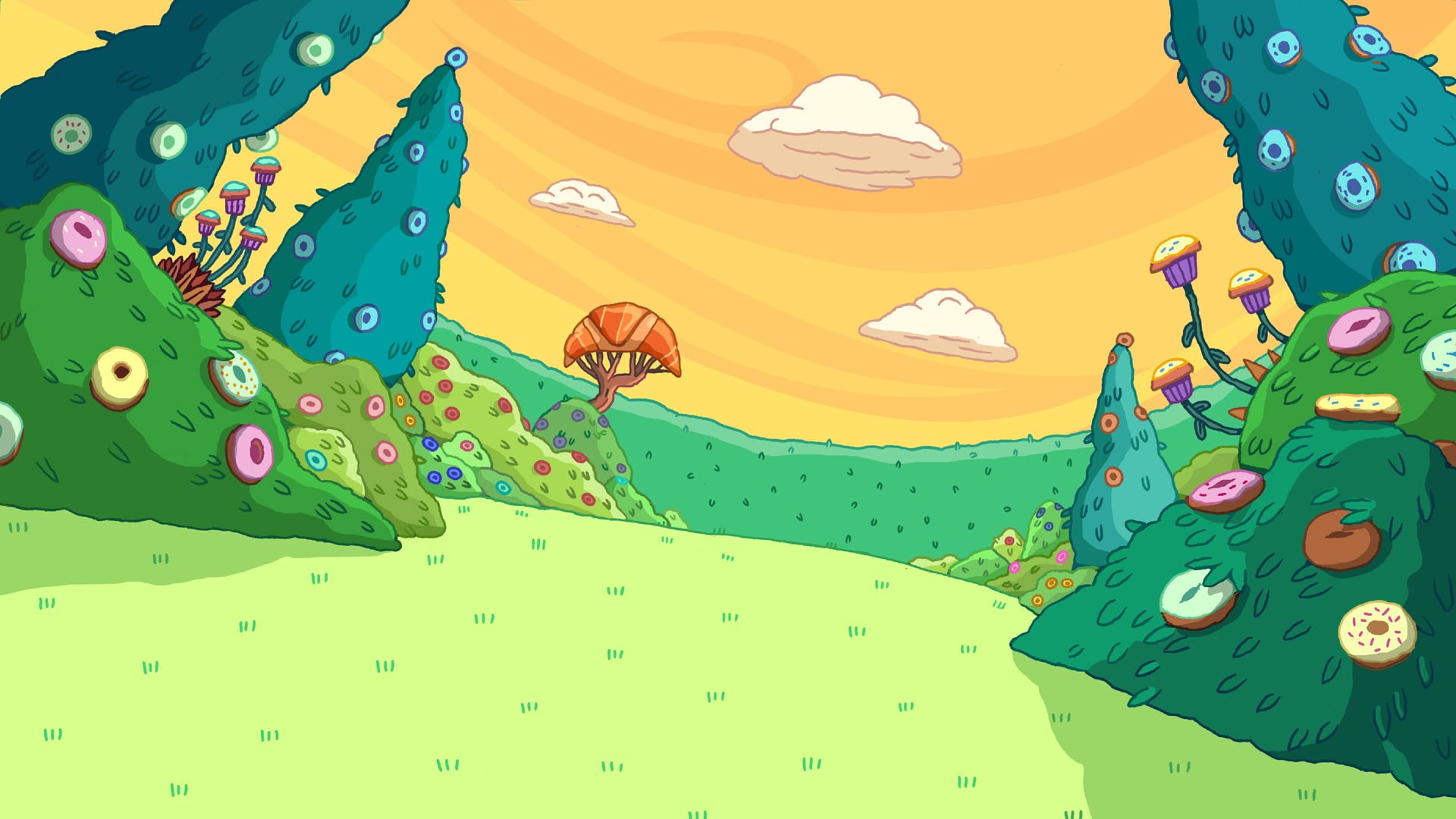 illustration, full frame, art and craft, field, Adventure Time, pattern, animal representation, outdoors, pink color, no people, decoration, nature, textile, HD Wallpaper
