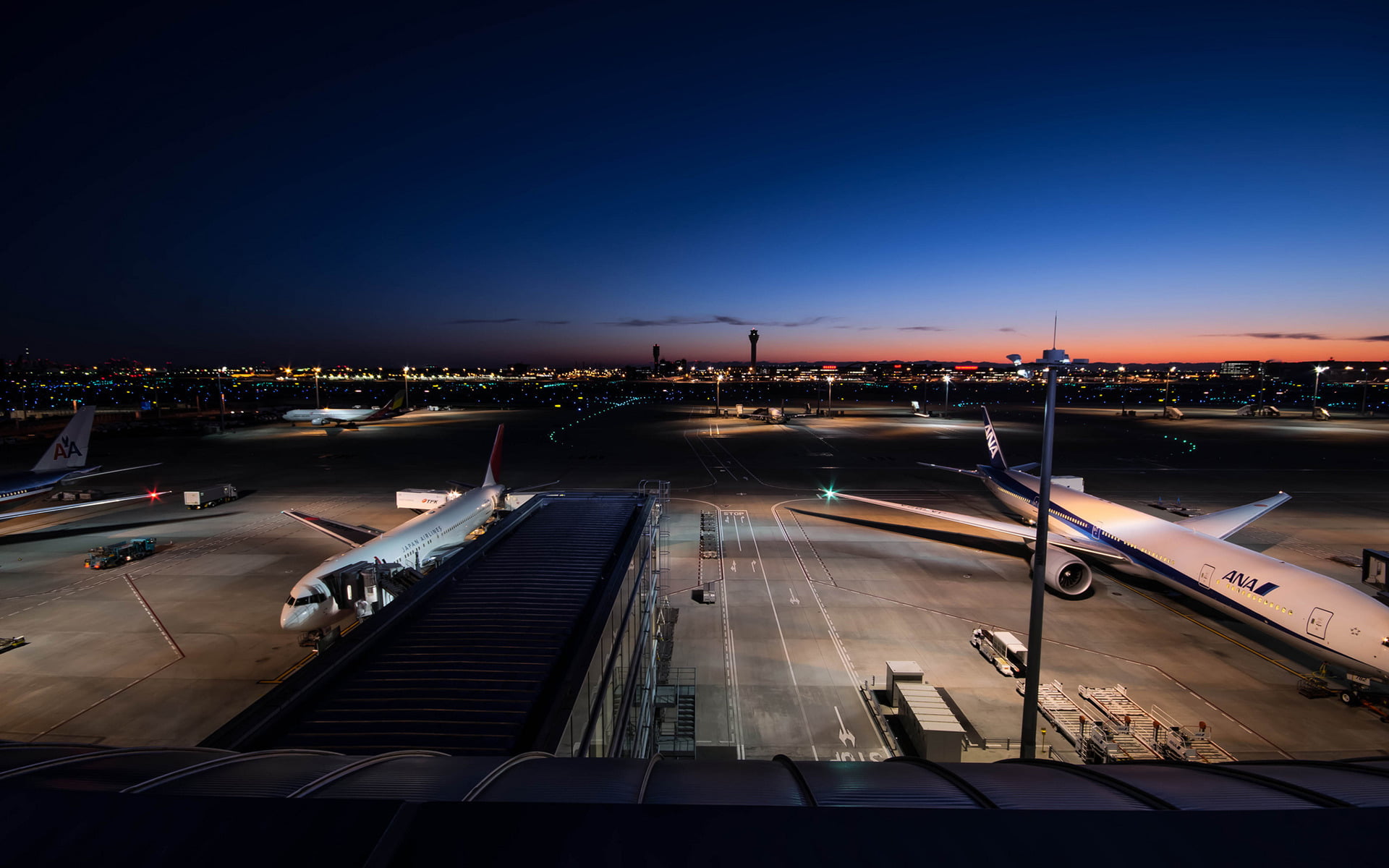 bridge, A-321, 300, car, Sunrise, Airport, Air, Boeing, ANA, connection, motor vehicle, The plane, bridge - man made structure, architecture, Lights, illuminated, HD Wallpaper