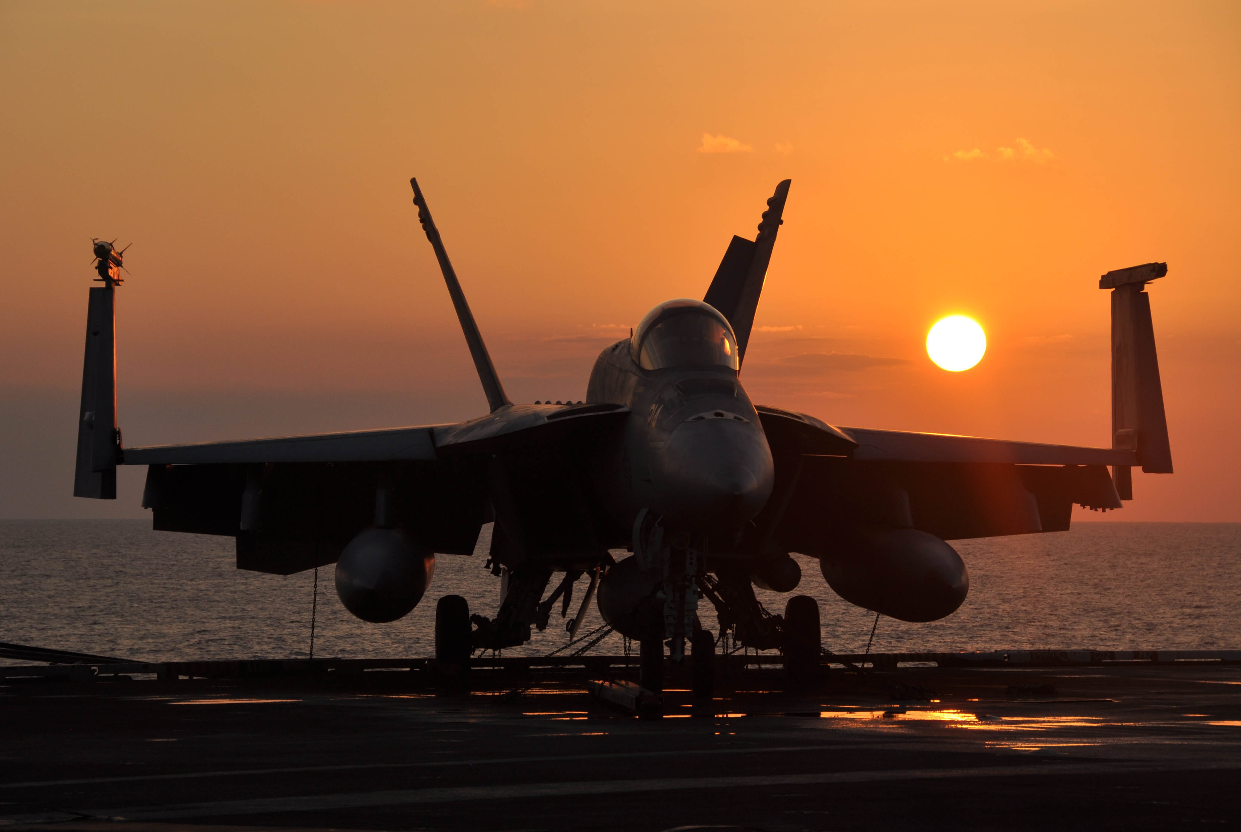plane, orange color, mode of transportation, military jet, f-18, sun, transportation, air vehicle, outdoors, airplane, cockpit, twilight, super hornet, HD Wallpaper