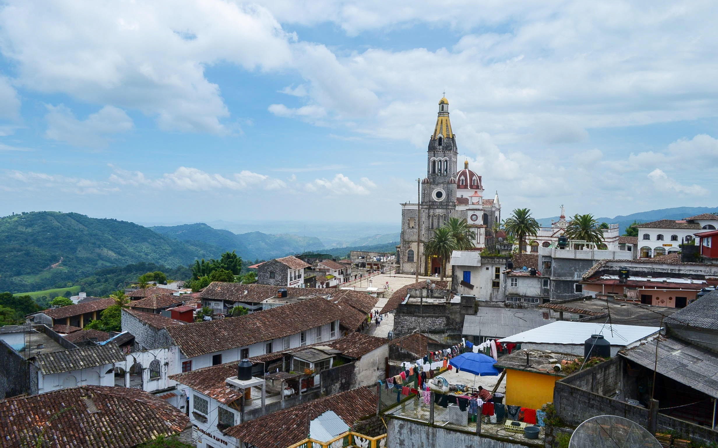 sky, townscape, mexico, 1080P, built structure, building exterior, concrete, day, spirituality, paisaje, aerial, iglesia, white, buildings, pueblo, nature, HD Wallpaper