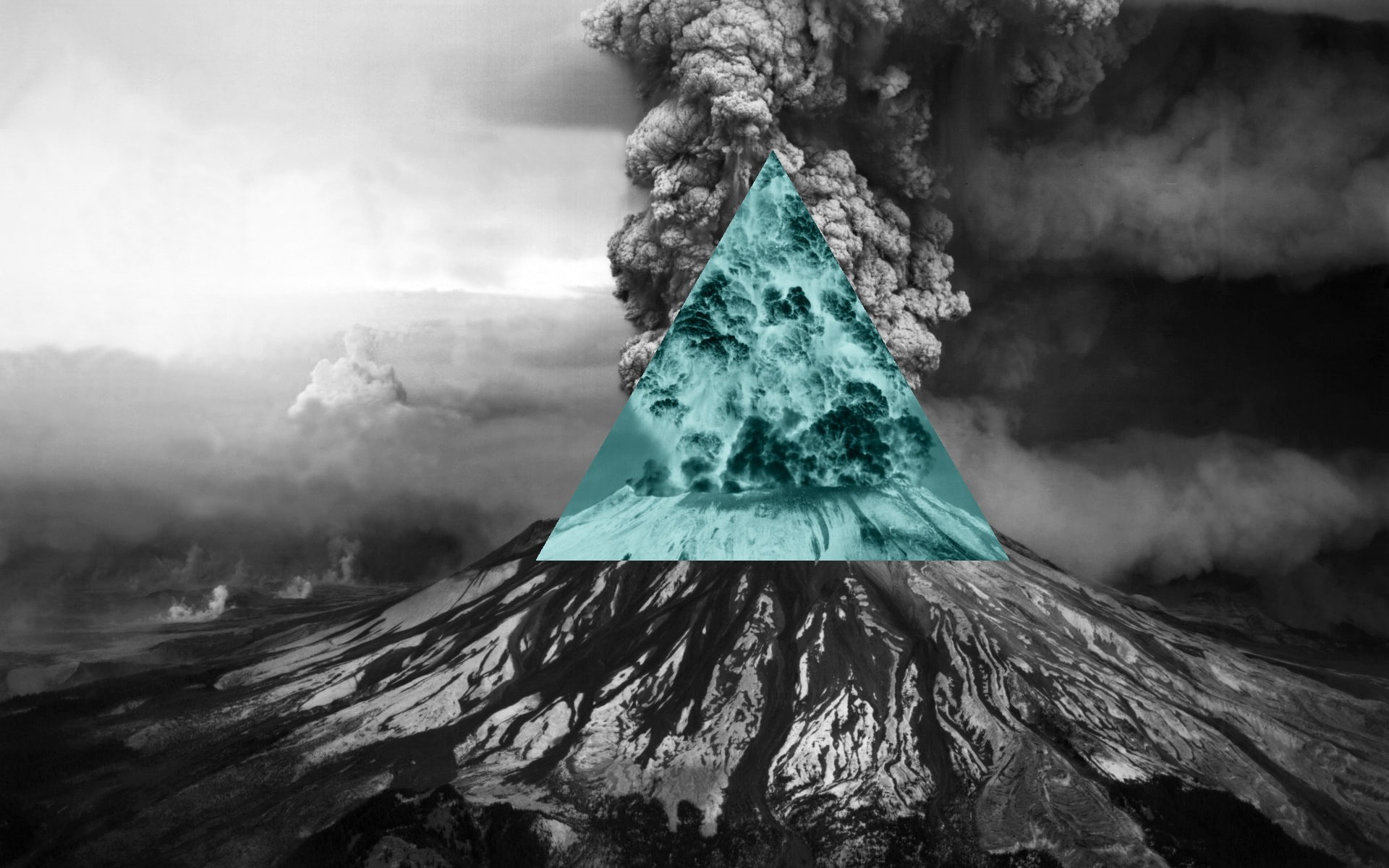 polyscape, inverted, Illuminati, nature, 1080P, triangle, digital art, volcano, HD Wallpaper