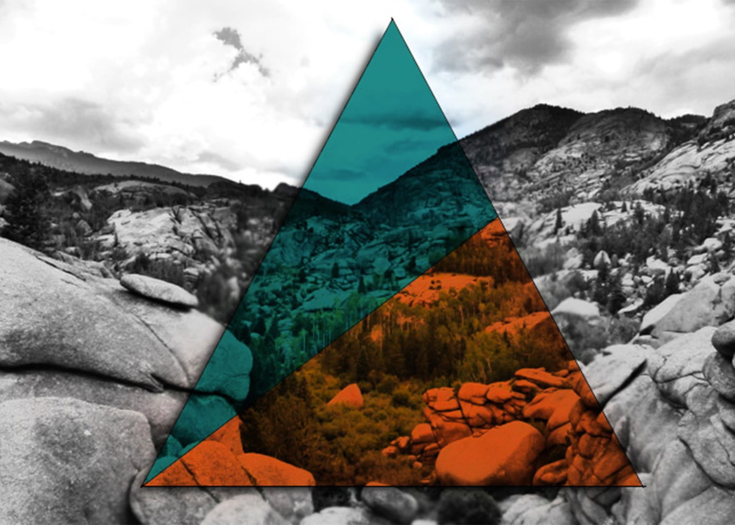 mountains, mountain peak, water, scenics - nature, triangle, architecture, polyscape, cloud - sky, outdoors, rock, travel destinations, digital art, photo, HD Wallpaper