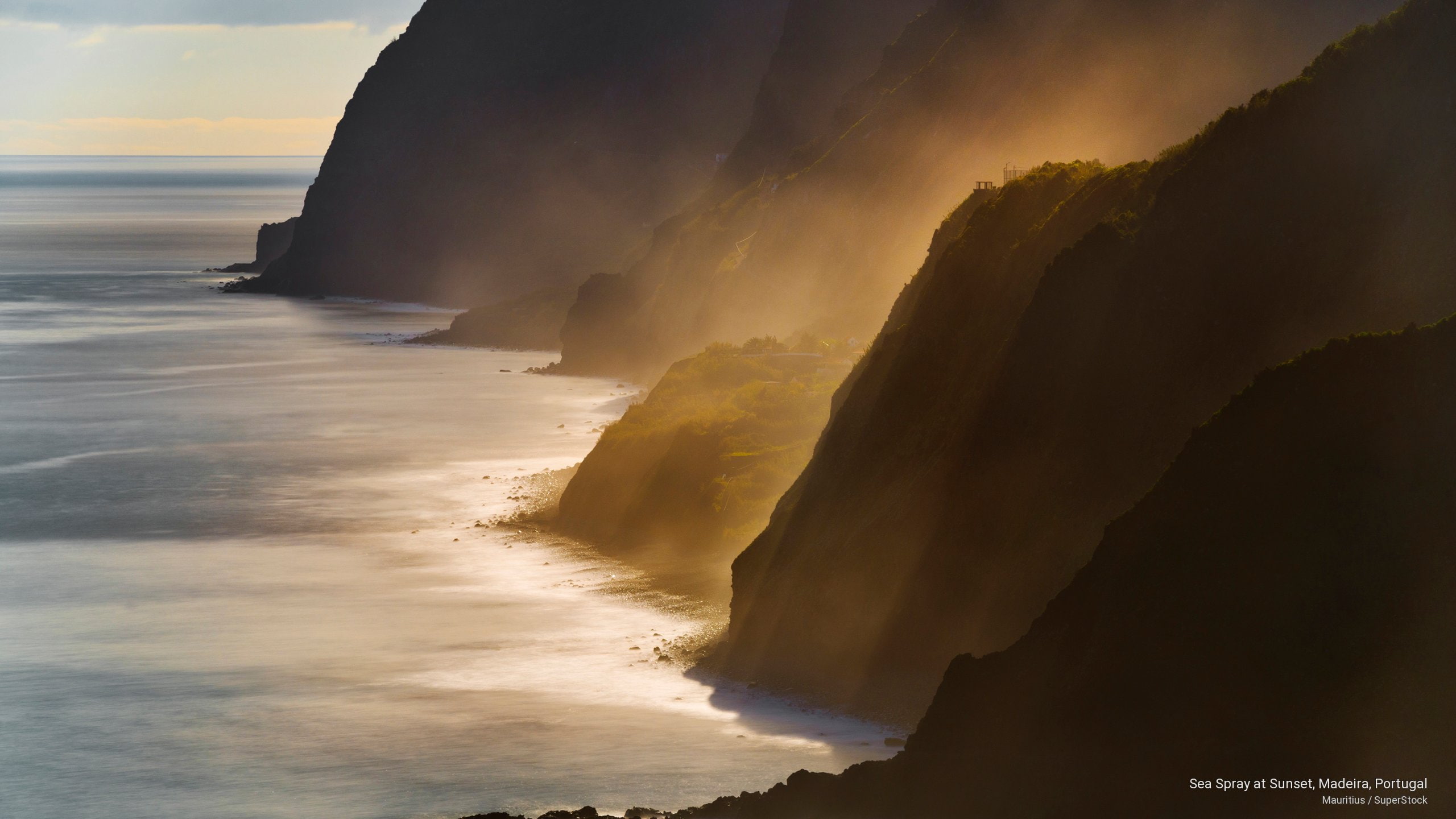 sea, portugal, spray, madeira, sunset, Nature, 2K, HD Wallpaper