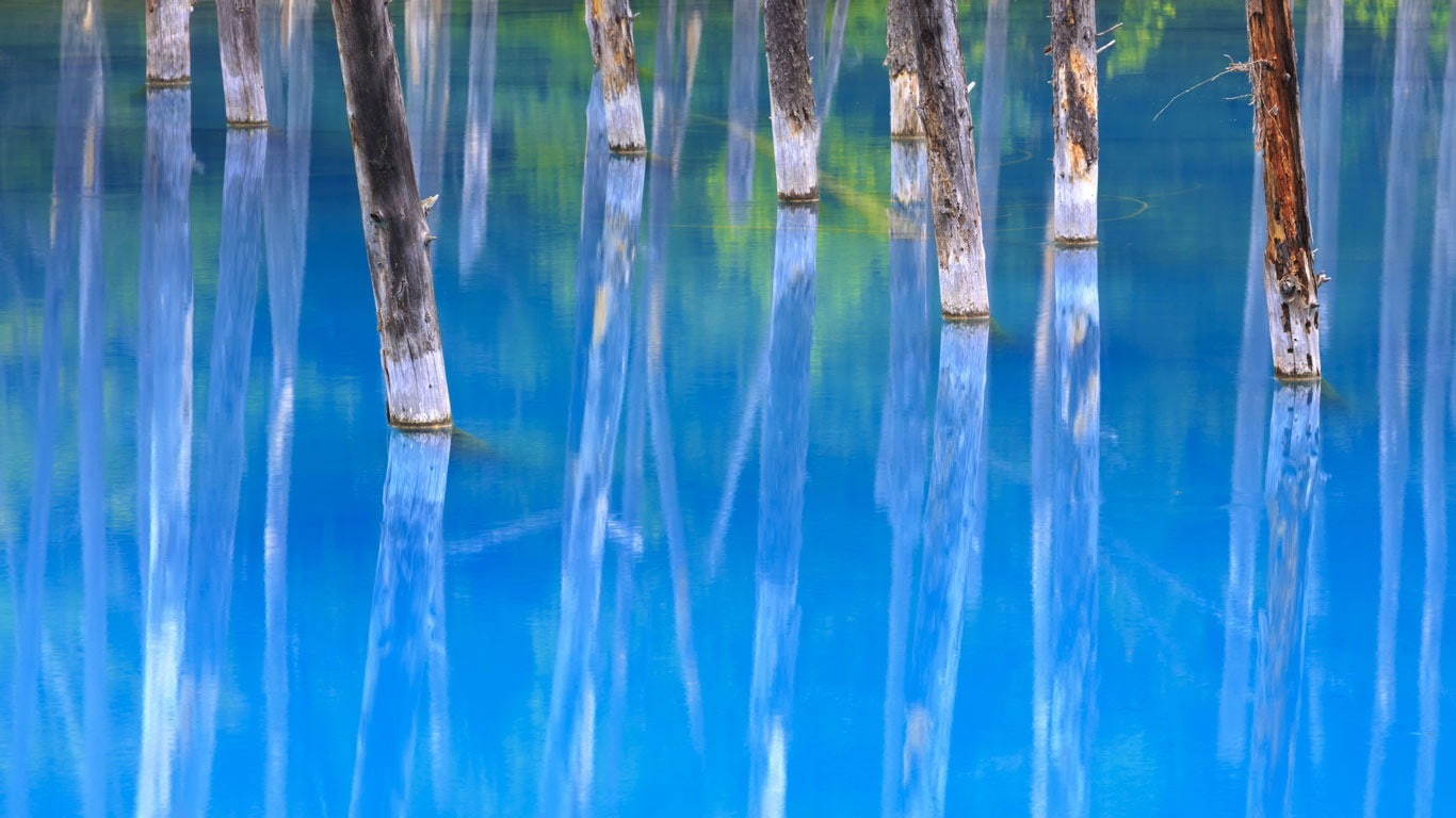 outdoors, sport, blue, hokkaido, pool, pond, beauty in nature, reflection, desktop, turquoise colored, no people, biei, lagoon, waterfront, 720P, tranquility, HD Wallpaper
