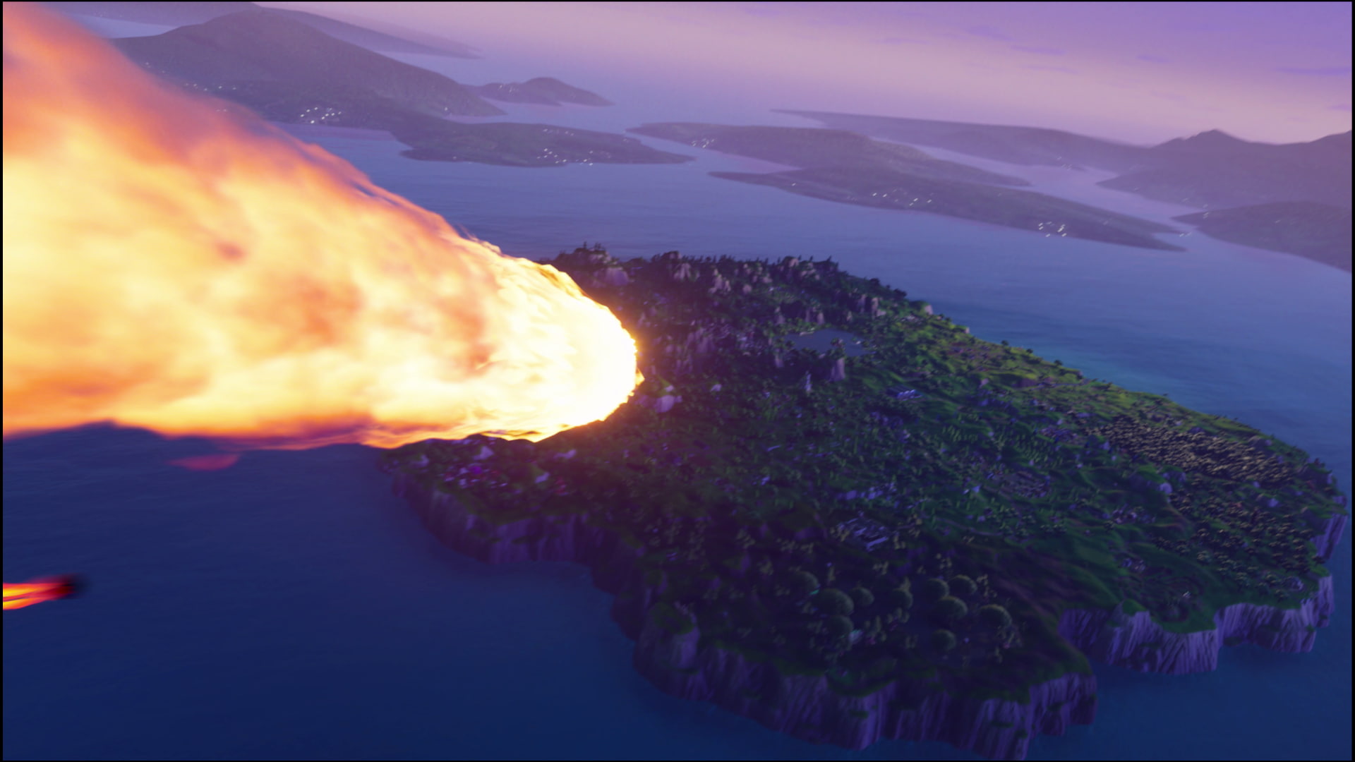 volcanic crater, 1080P, environment, cloud - sky, sunset, water, video games, sky, purple, outdoors, tranquil scene, beauty in nature, scenics - nature, HD Wallpaper