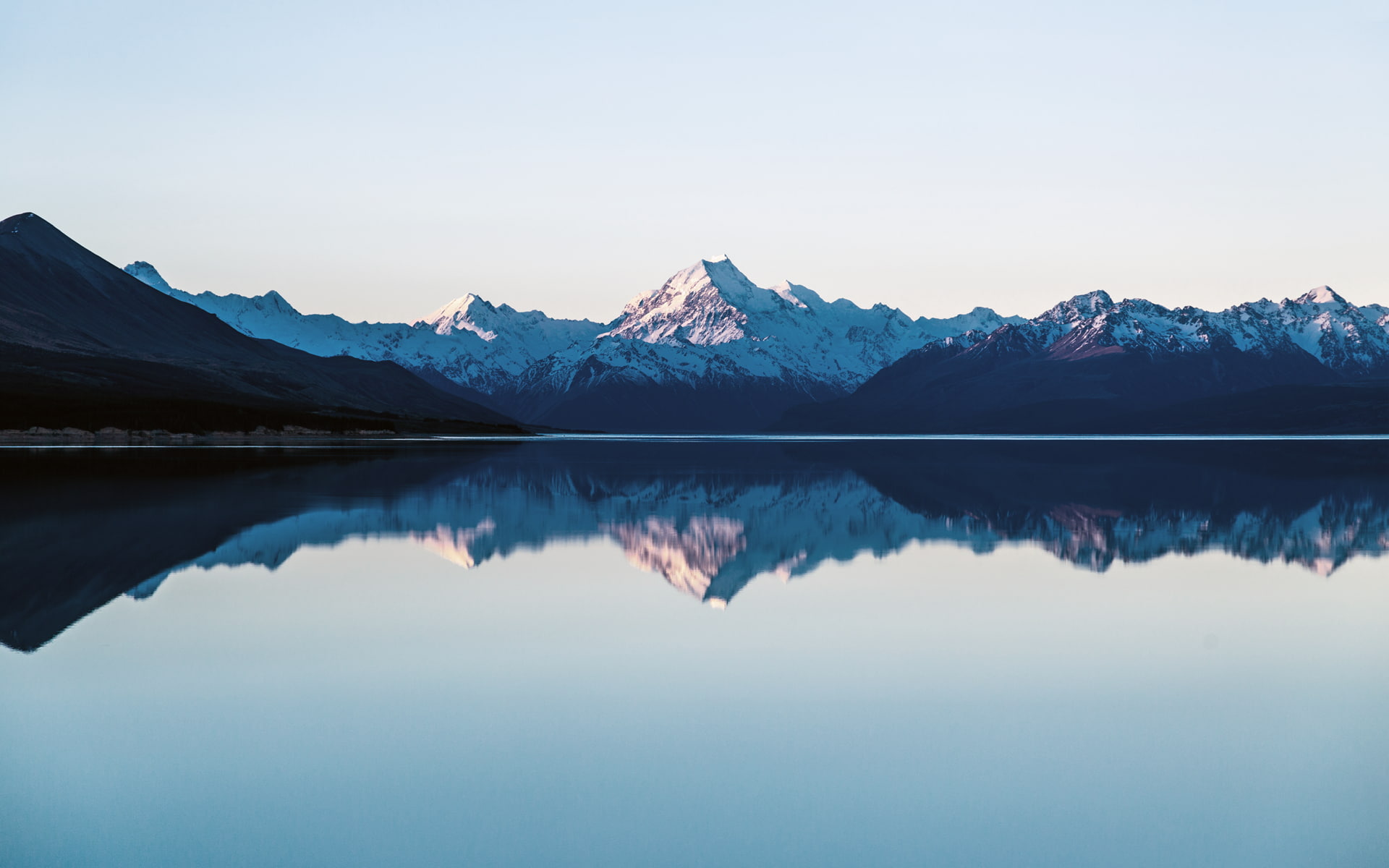 lake, clean sky, Landscape, snow, 1080P, reflection, mountains, HD Wallpaper