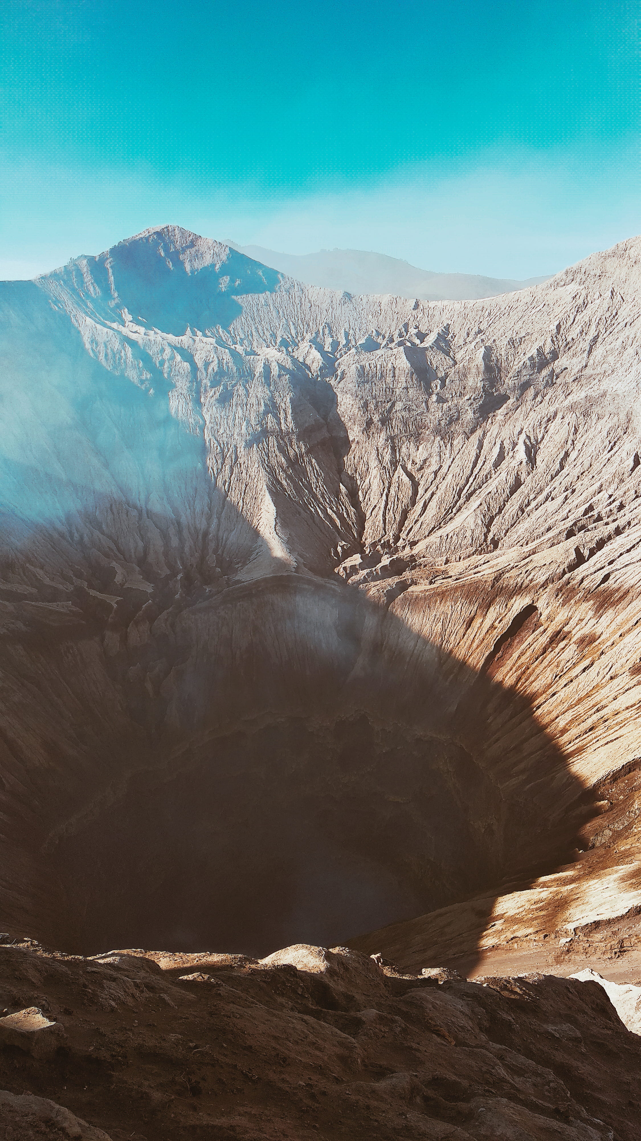 crater, physical geography, plateau, nature, mist, animal, shadow, rock, arid climate, formation, sky, tranquil scene, mountain range, volcano, no people, Phone HD Wallpaper