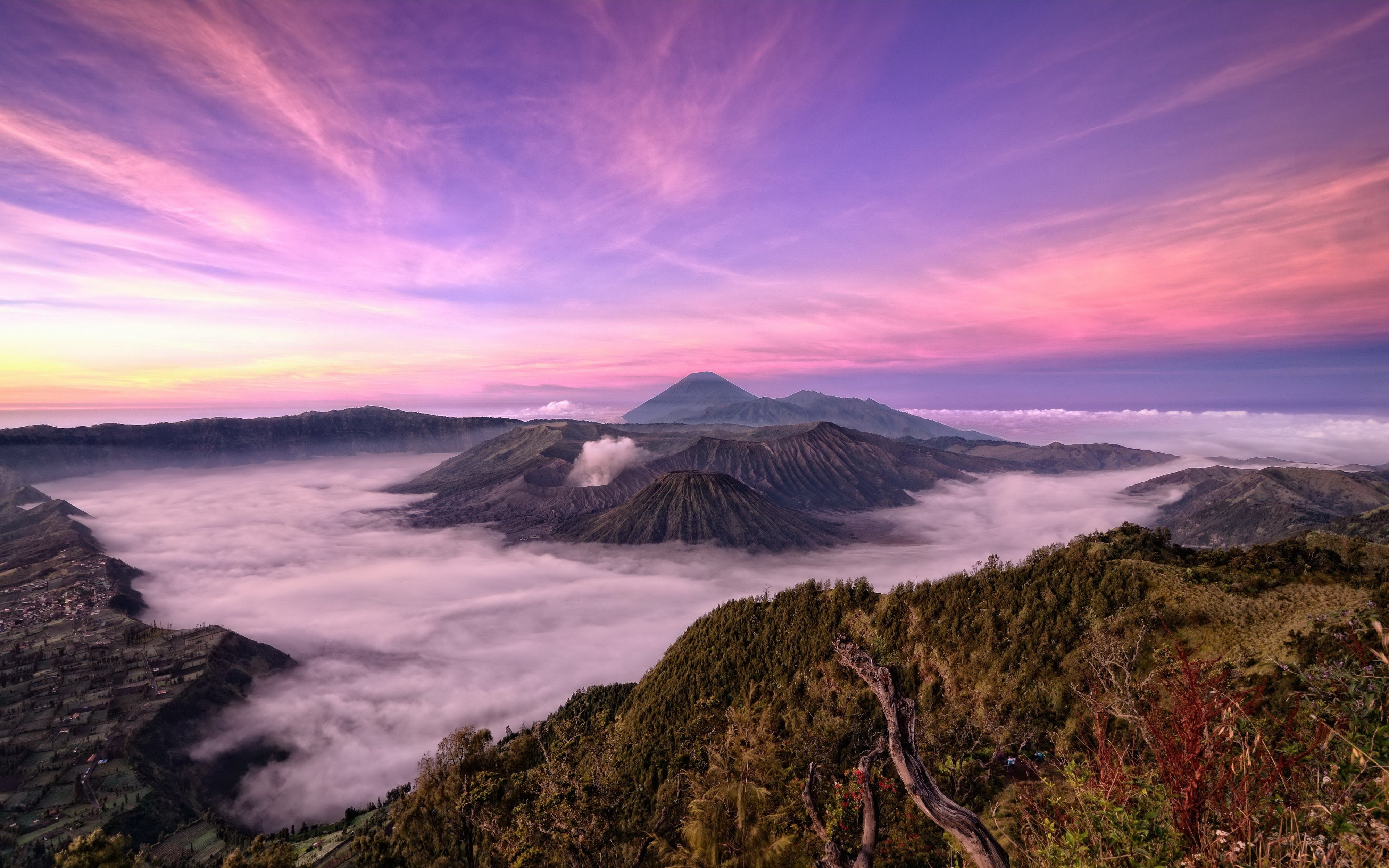 bromo, 4K, nasional, autumn, taman, indonesia, clouds, volcano, tengger, mountains, nature, semeru, HD Wallpaper