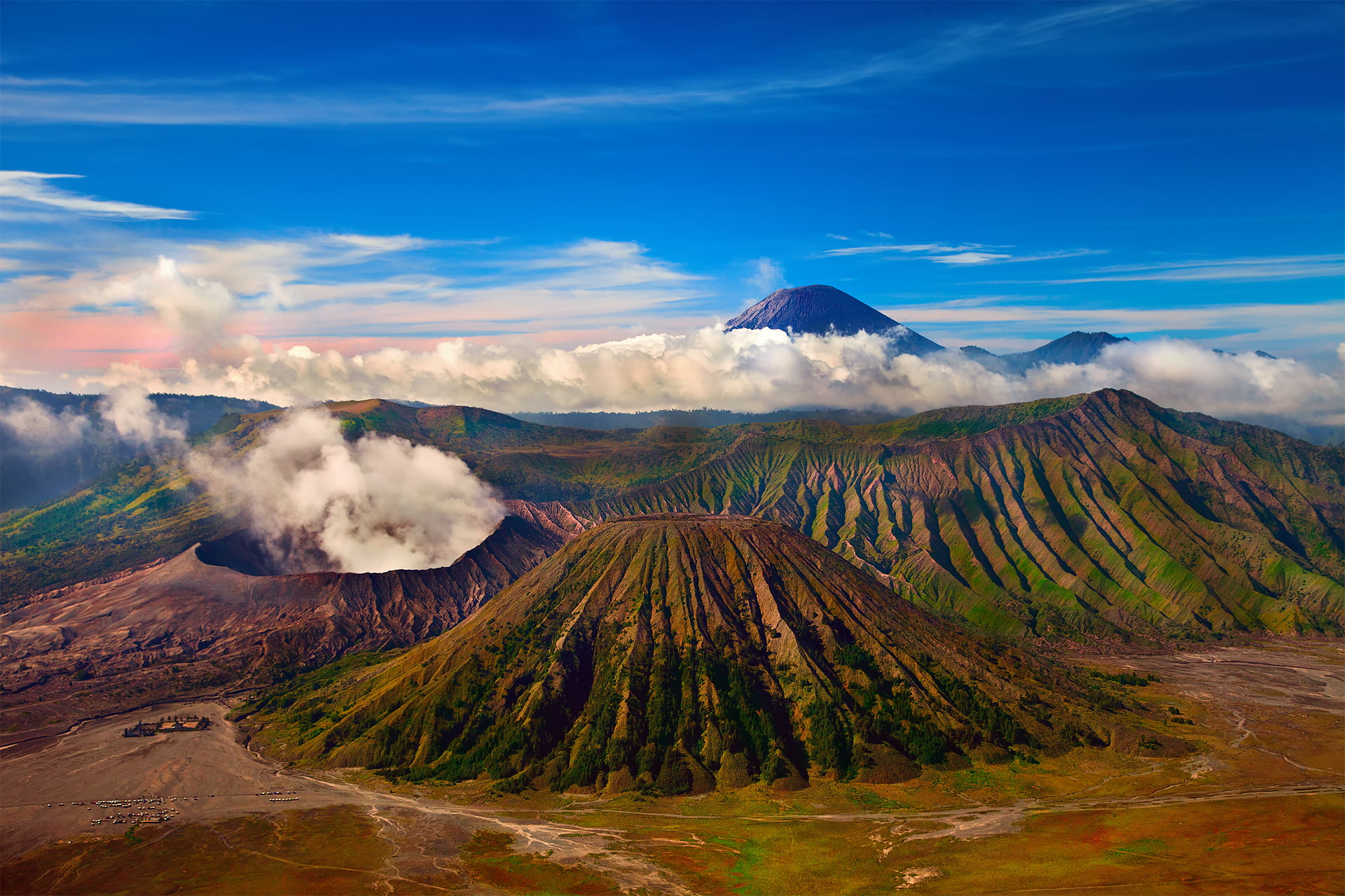 clouds, volcanic complex-the Caldera TenGer, Java, the sky, Indonesia, 1080P, active volcano Bromo, Tengger, HD Wallpaper