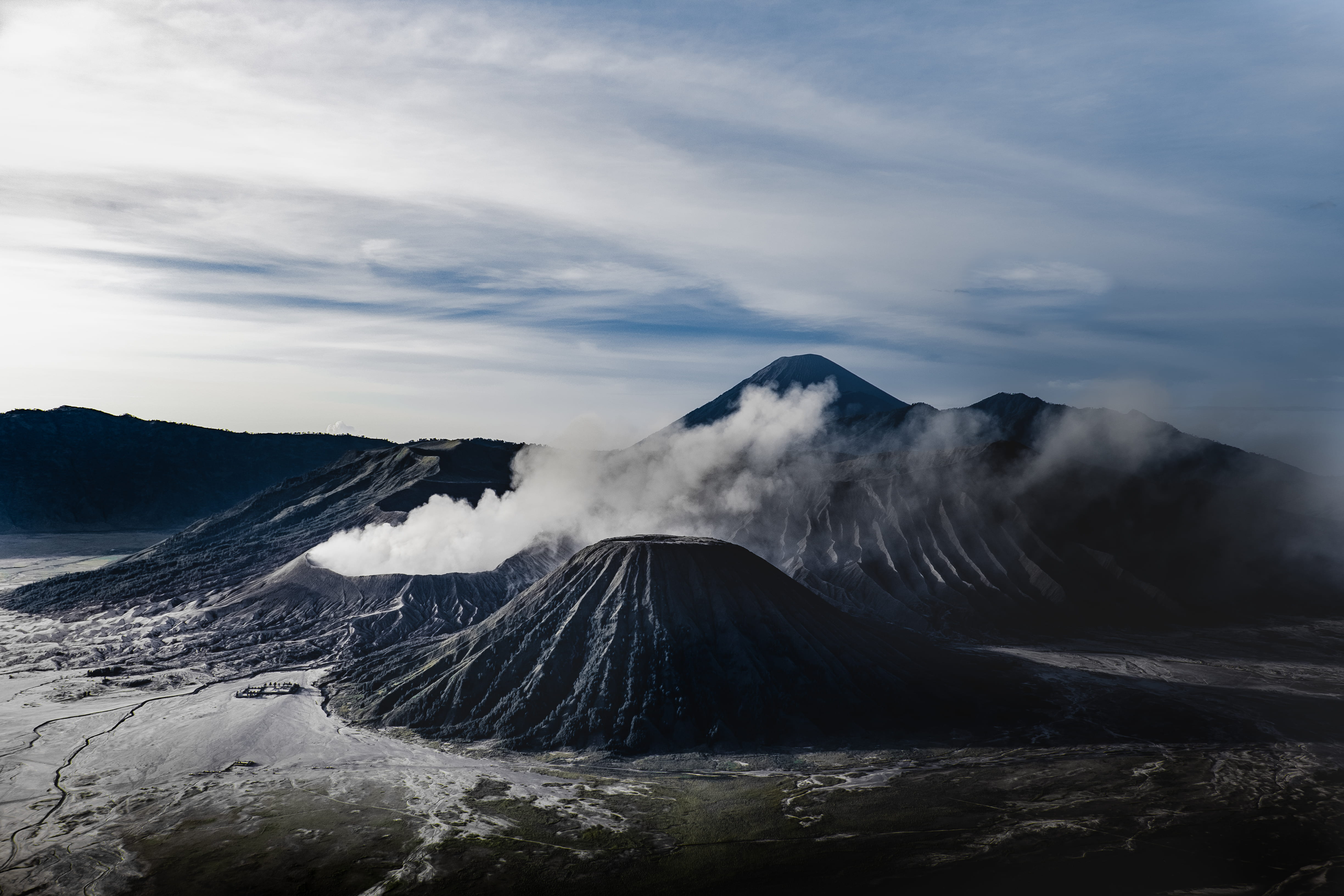 aerial, cloud - sky, scenics - nature, physical geography, 4K, smoke - physical structure, volcano, landscape, java, travel destinations, indonesia, photography, HD Wallpaper