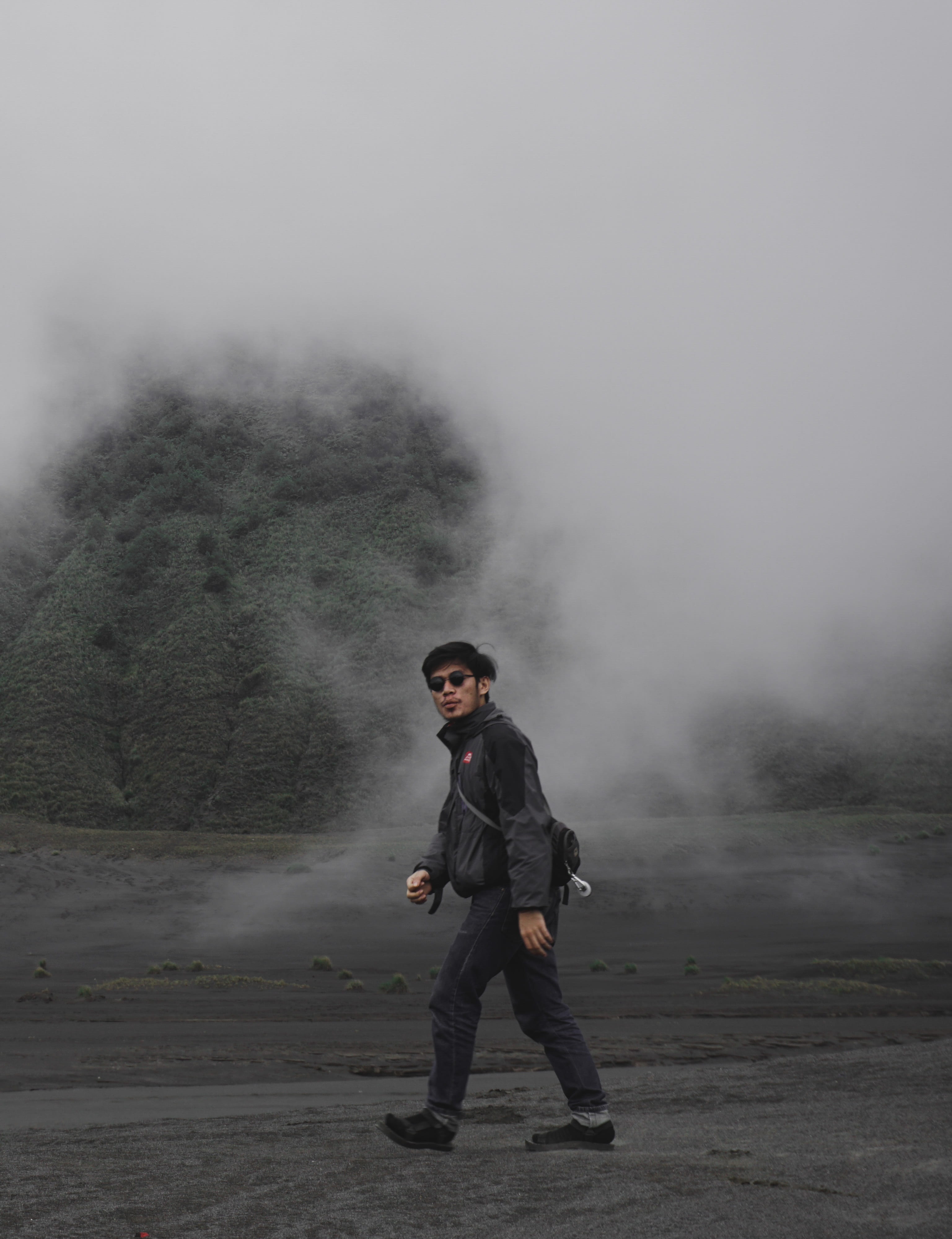 fog, land, nature, indonesian, one person, standing, clothing, young men, bromo, day, 4K, casual clothing, suit, smoke - physical structure, real people, Phone HD Wallpaper