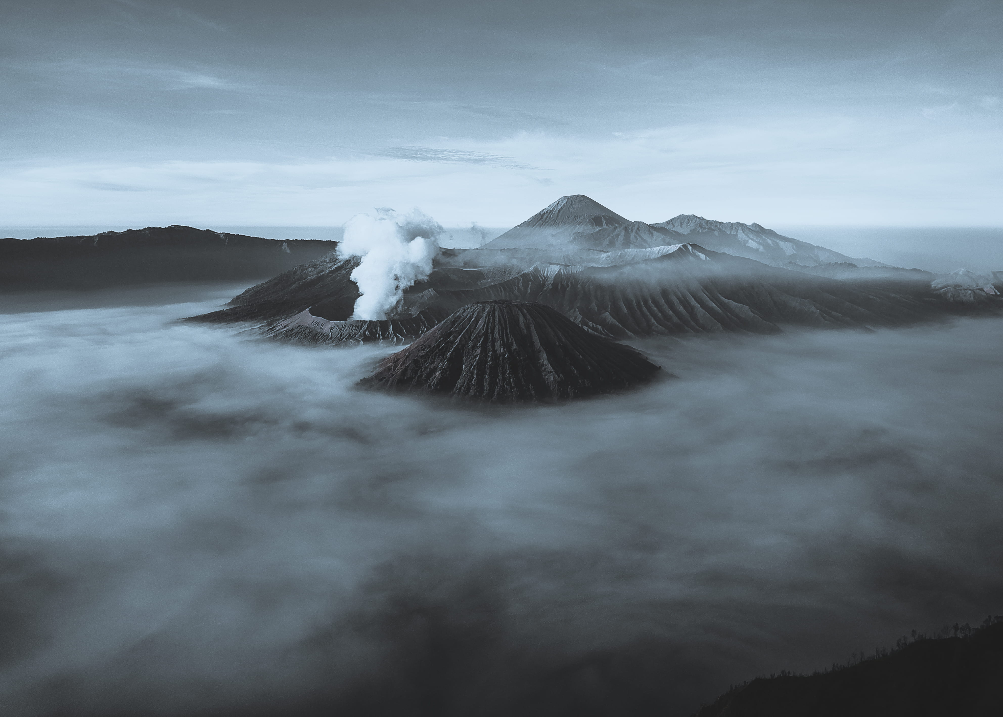 overcast, cloudy, volcanic, physical geography, idyllic, mystique, 4K, mountain peak, mountains, cloud - sky, non-urban scene, tranquil scene, nature, HD Wallpaper
