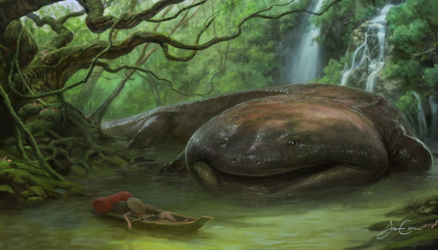 green color, Fantasy, tree, animal, swimming, animal themes, sea, 720P, outdoors, no people, Creature, vertebrate, water, nature, Salamander, marine, animals in the wild, HD Wallpaper