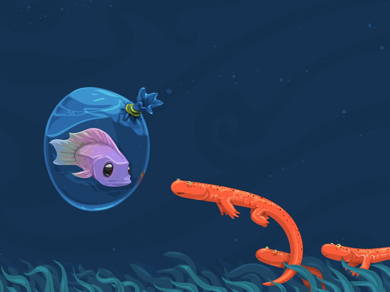 computer Graphic, fish Tank, cartoon, illustration, vector, graphic, transparent, floating on water, backgrounds, animal Fin, 720P, water, orange, blue, HD Wallpaper