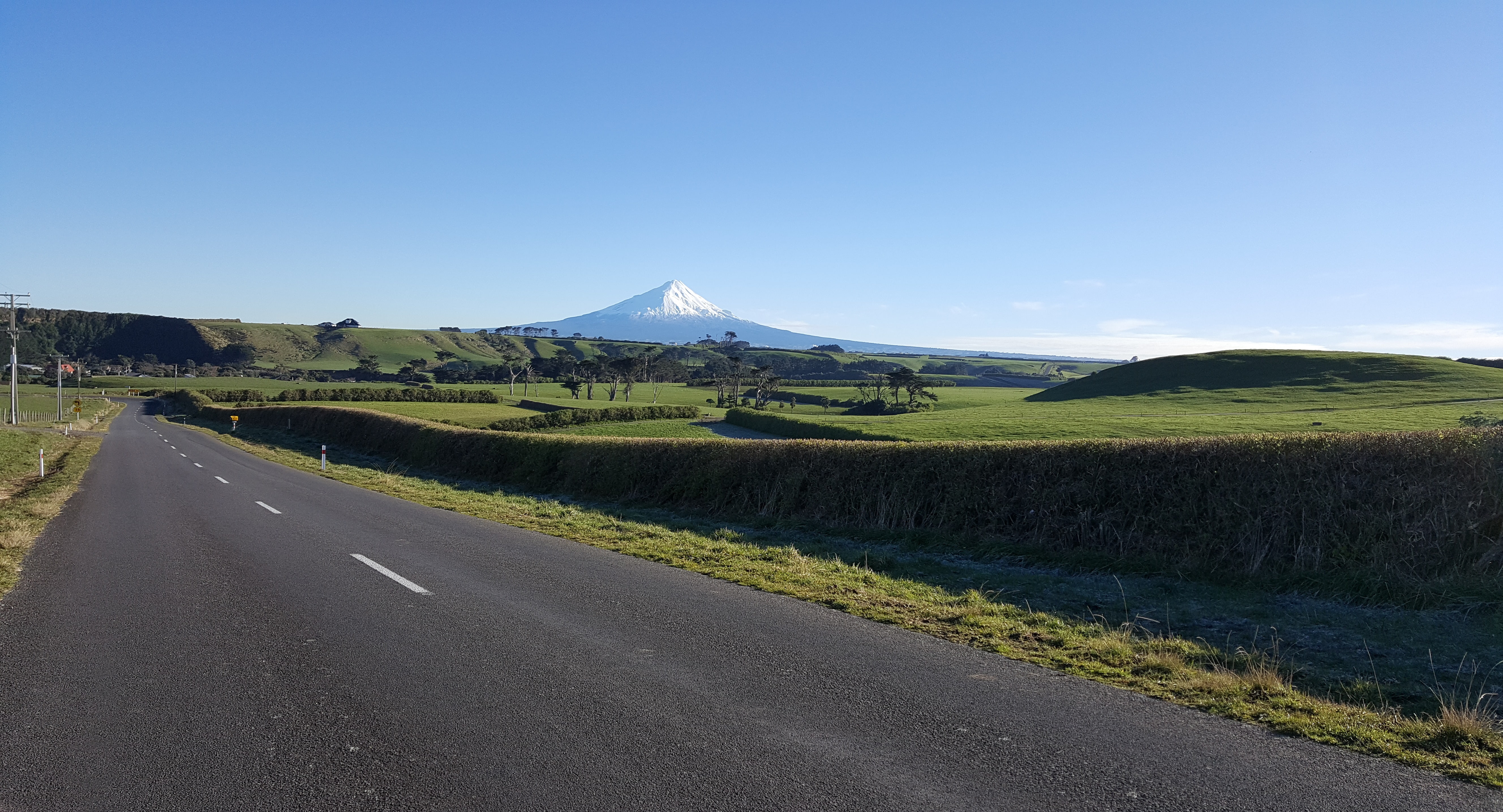 5K, road, snowy mountain, Ohawe, landscape, Mount Taranaki, HD Wallpaper
