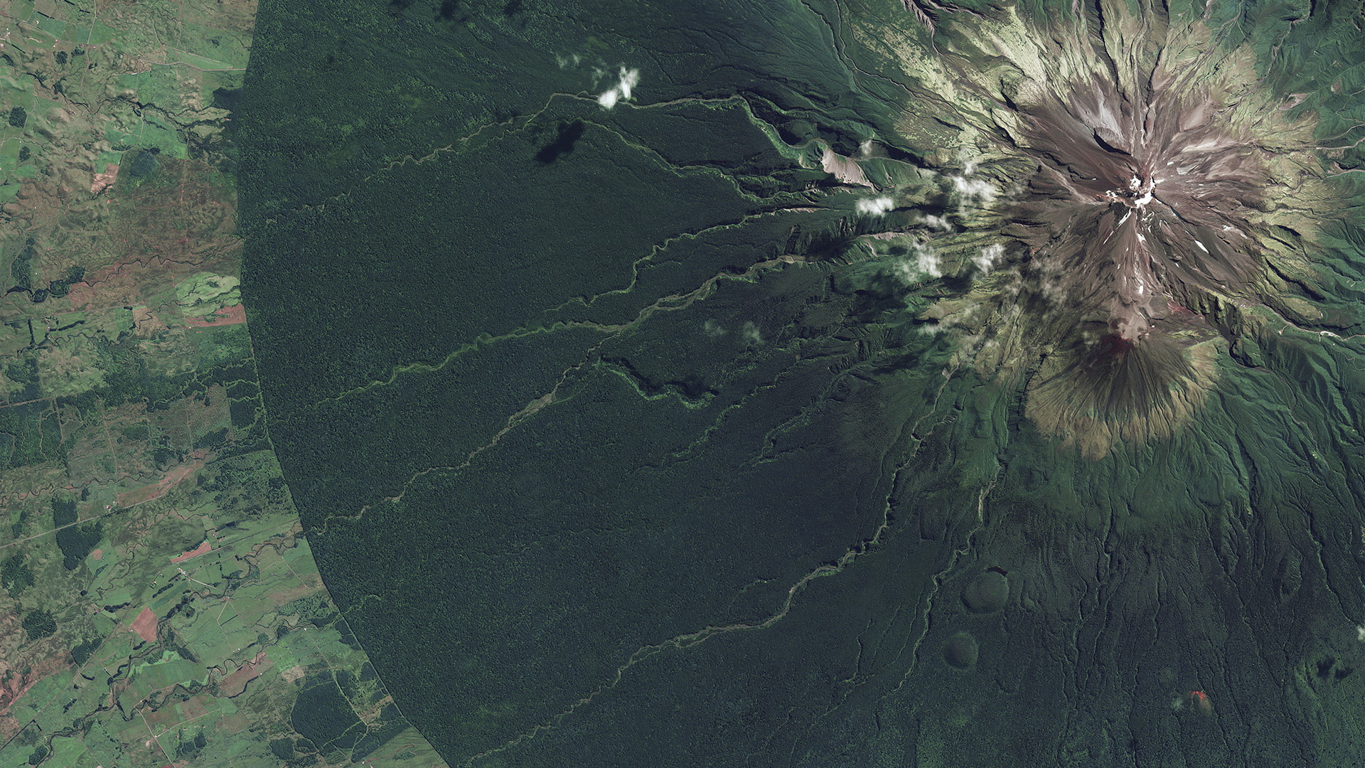 1080P, clouds, forest, mountains, nature, aerial view, field, New Zealand, landscape, Taranaki, HD Wallpaper
