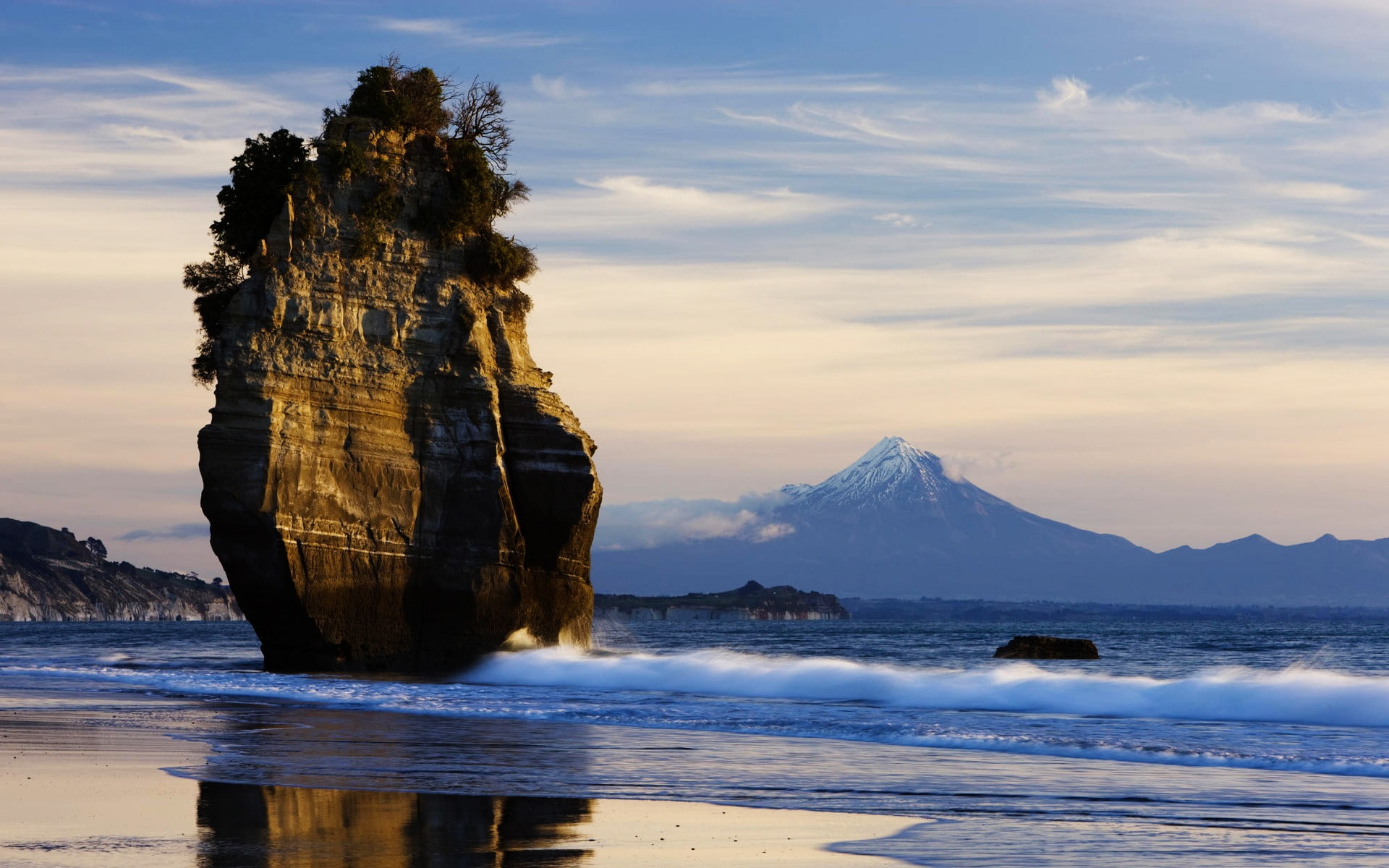 rock, nature, 1080P, taranaki, brown, formation, mountain, sea, background, side, HD Wallpaper