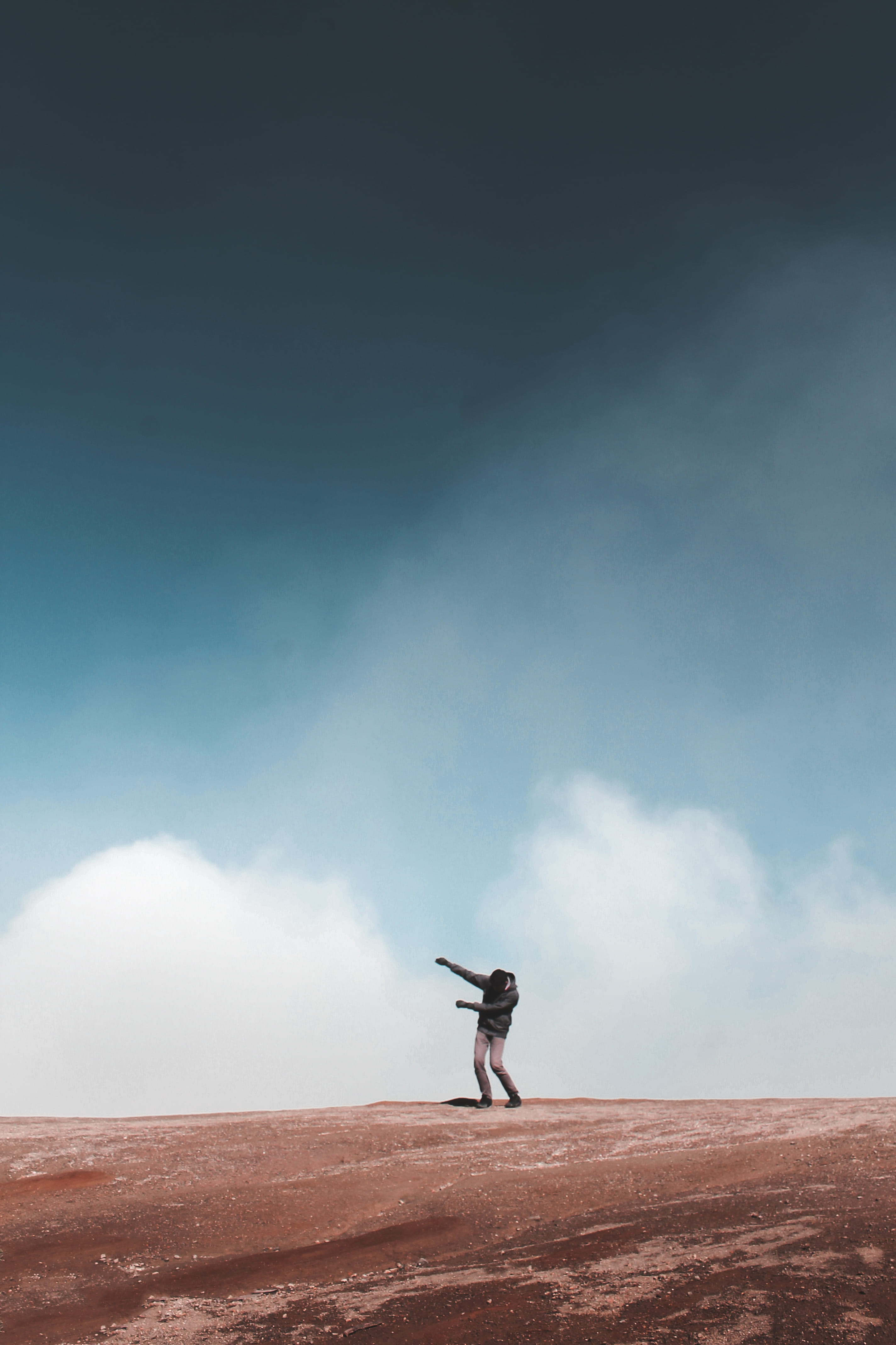 banyuwangi, environment, one person, mt ijen, cloud, leisure activity, tranquil scene, indonesia, landscape, man, standing, day, cloud - sky, human arm, Phone HD Wallpaper