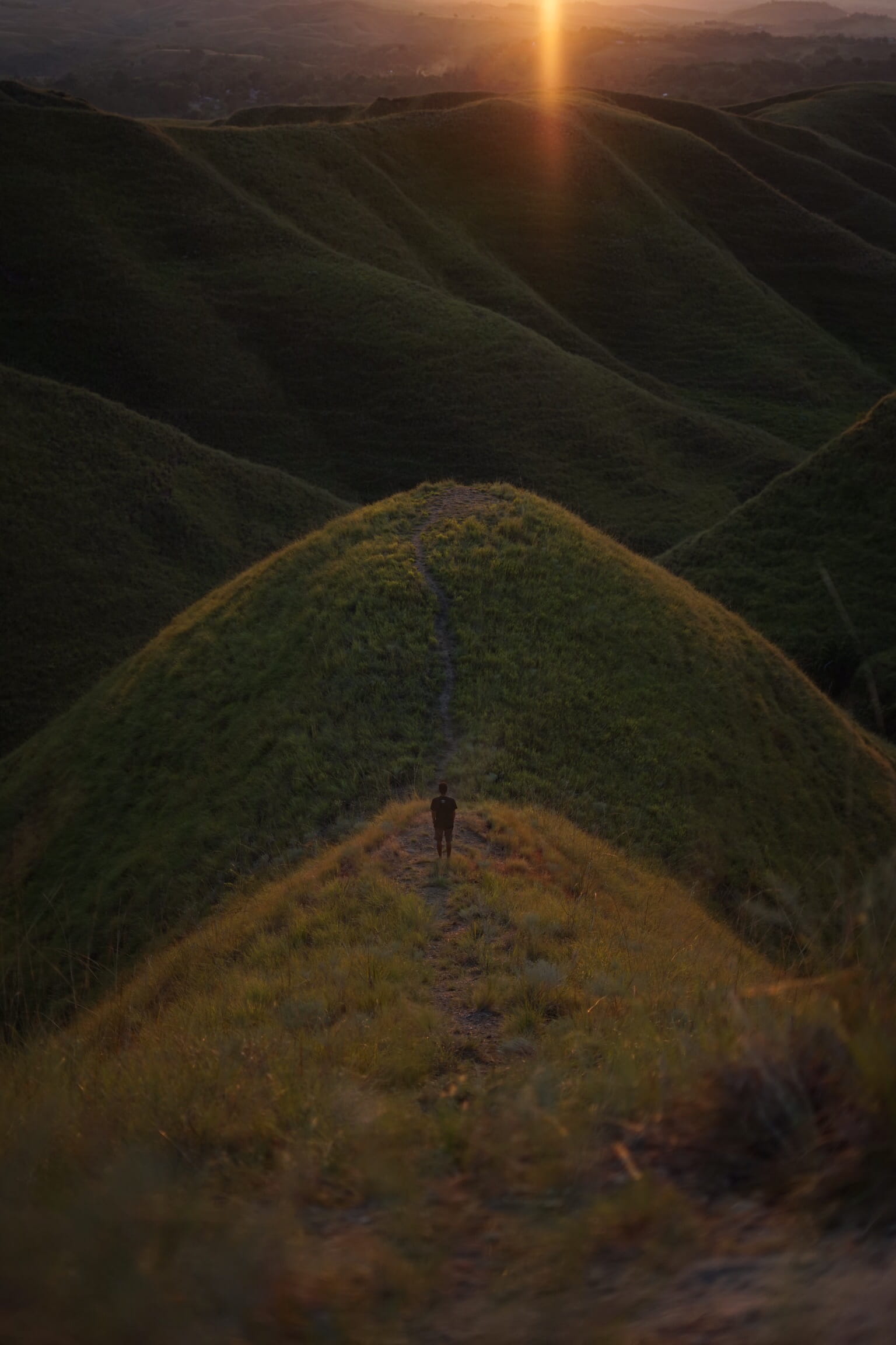 non-urban scene, nature sunset hills, one person, 1080P, tranquil scene, sky, outdoors, landscape, unrecognizable person, plant, scenics - nature, sunlight, Phone HD Wallpaper