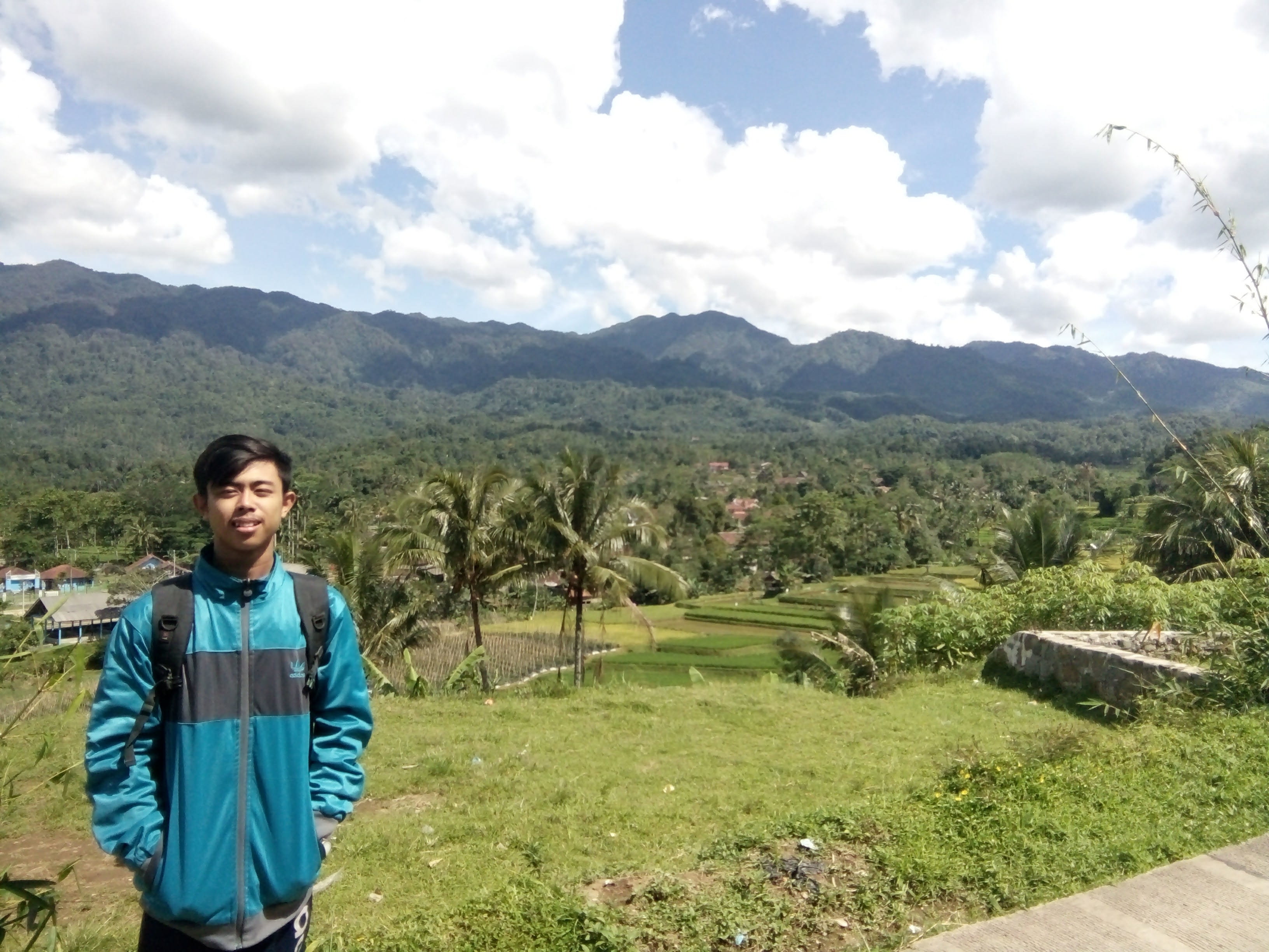 non-urban scene, looking at camera, mountain, one person, day, landscape, mountain range, indonesia, sky, purwakarta regency, scenics - nature, smiling, HD Wallpaper