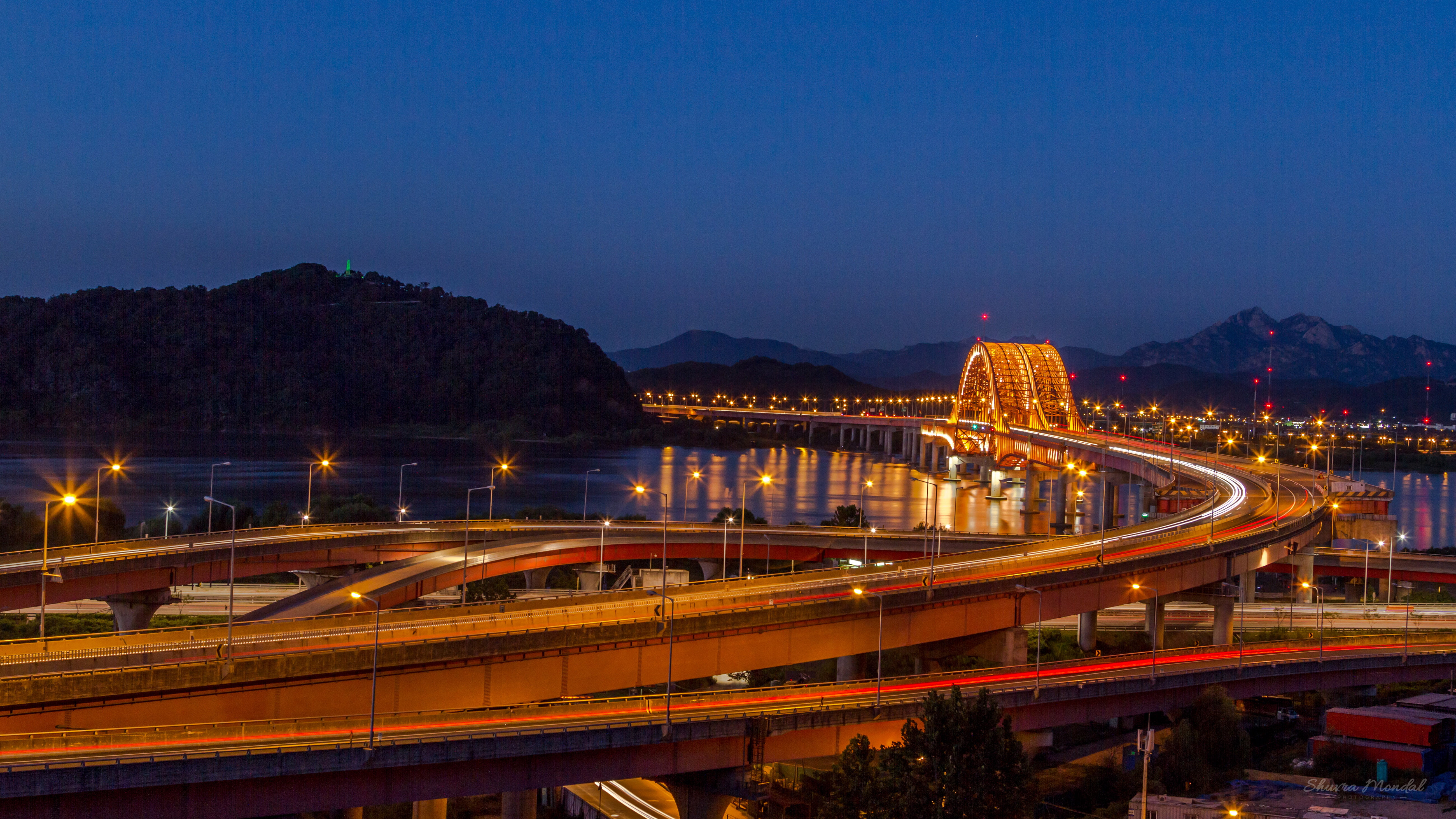 overpass, high angle view, gu, road, han, hd, gyeonggi, river, no people, transportation, connecting, built structure, banghwa, goyang, illuminated, HD Wallpaper