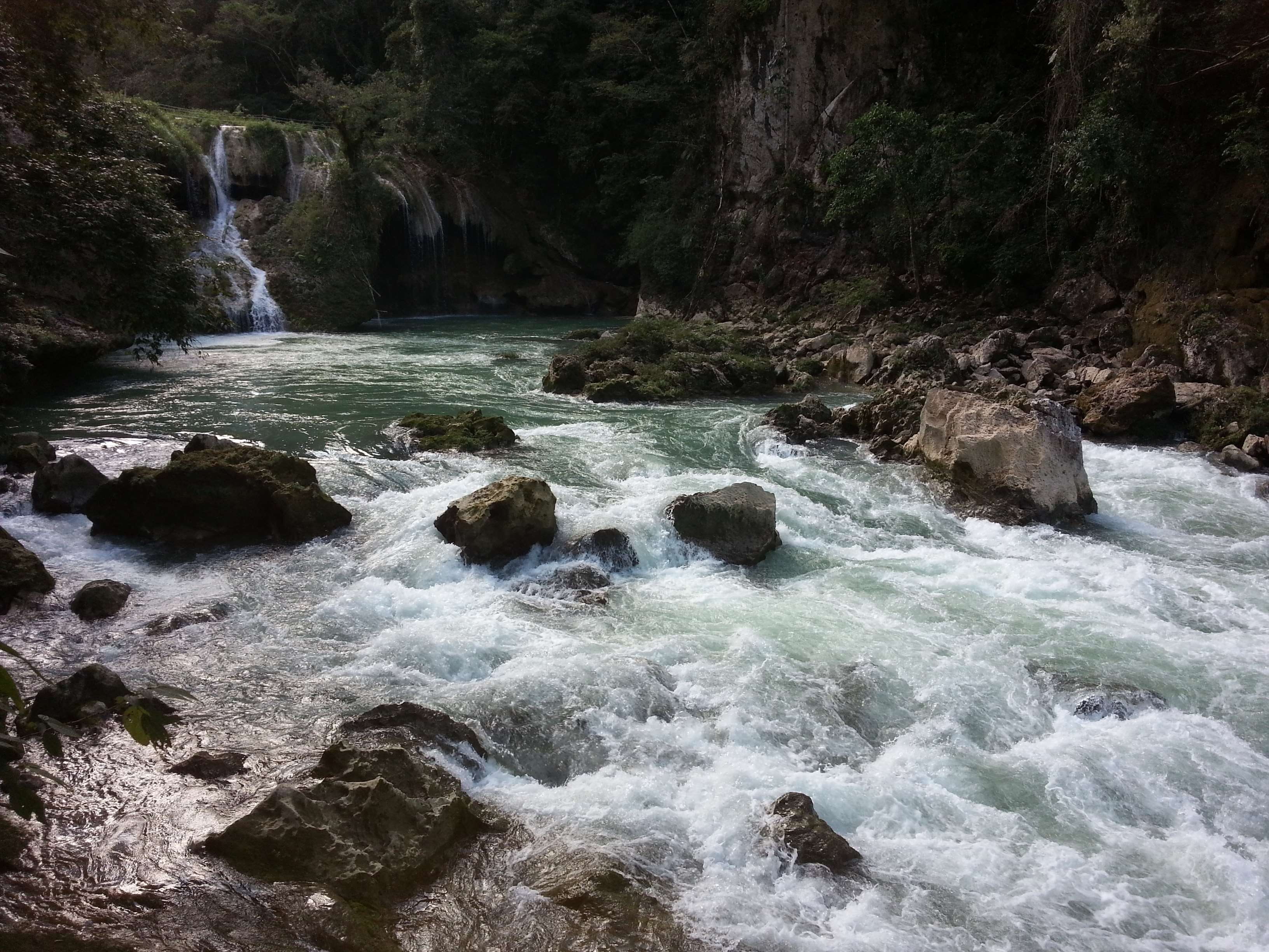outdoors, long exposure, motion, tree, no people, rock, place, flowing water, nature, mountains, waterfall, day, power in nature, guatemala, non-urban scene, HD Wallpaper