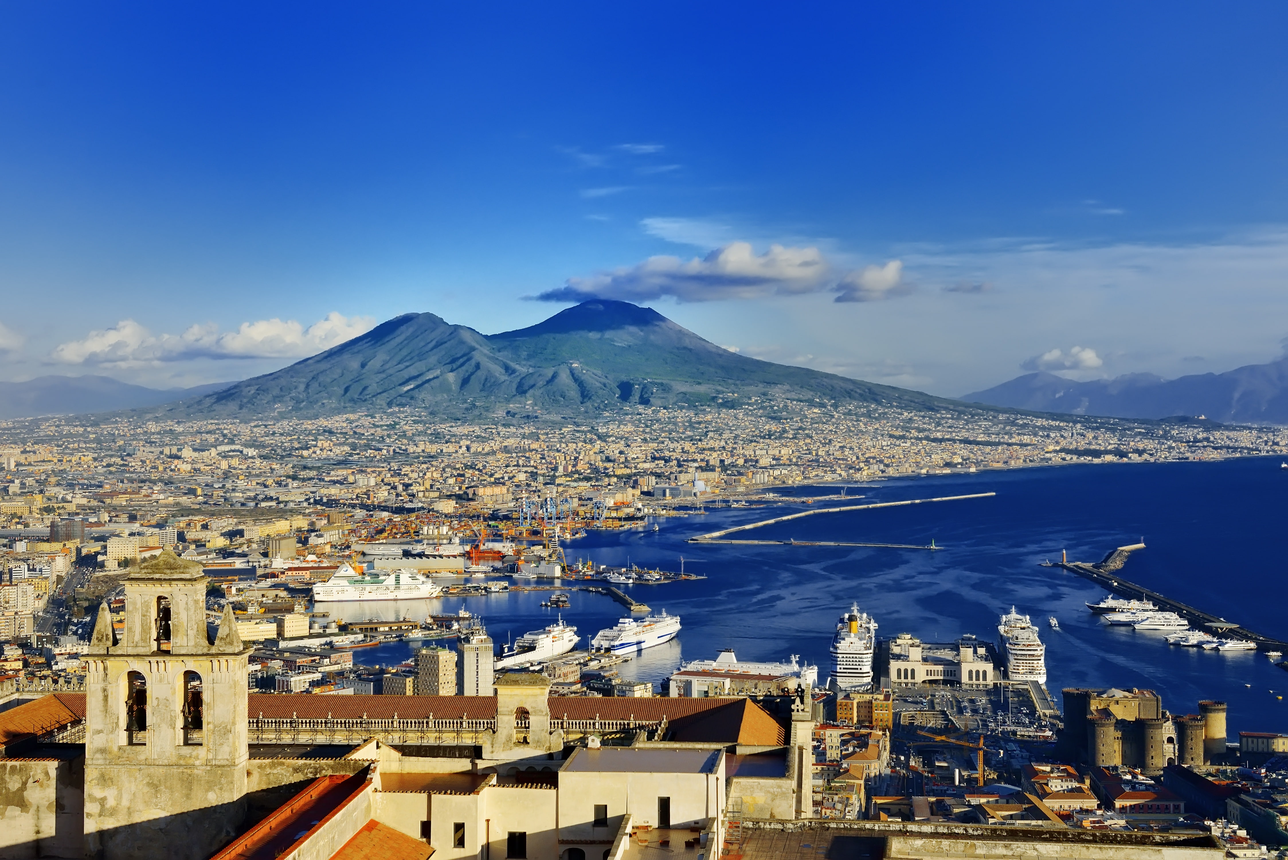 coast, Europe, view, cityscape, Italy, 4K, the city, Naples, panorama, city, travel, HD Wallpaper