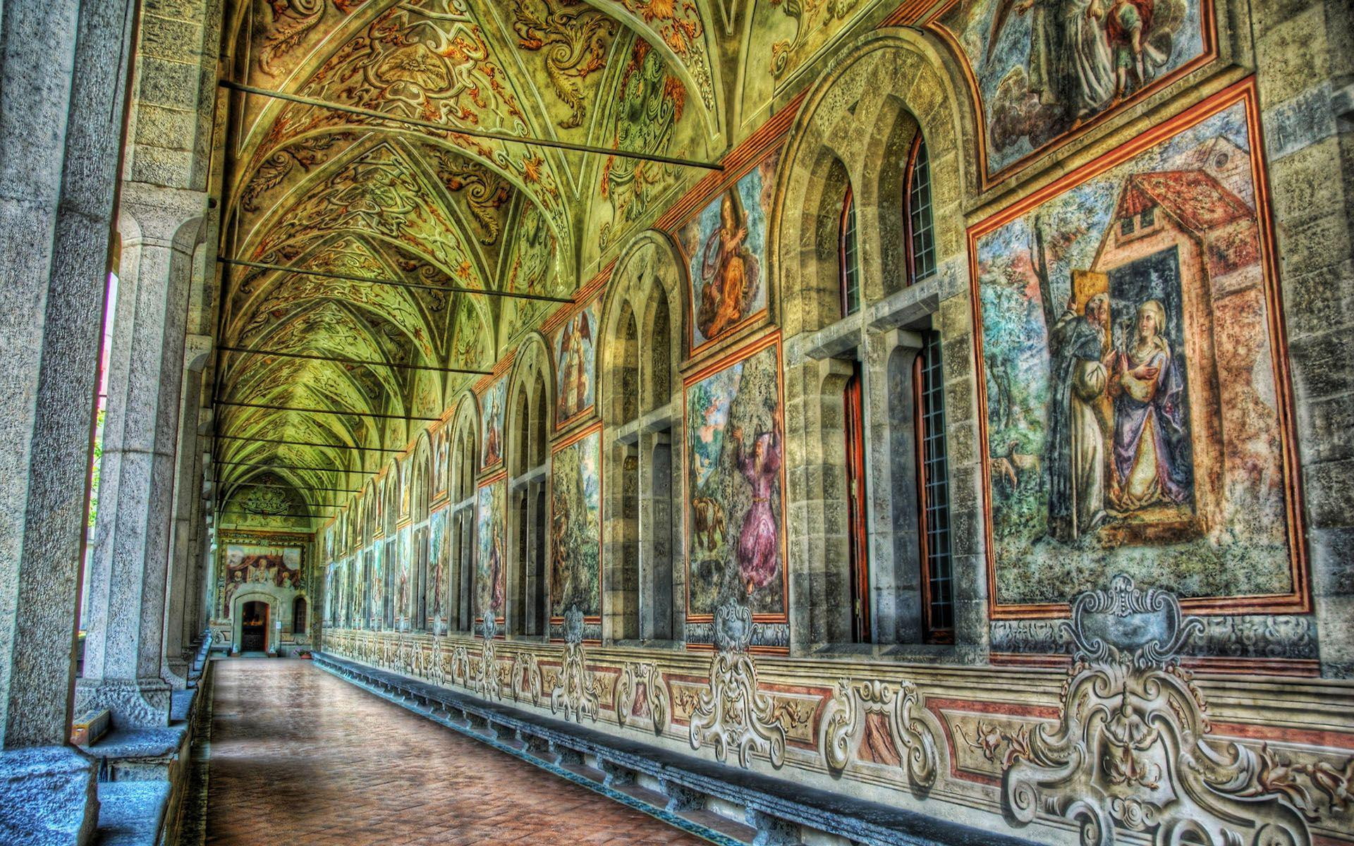 church, painting, wall, italy, world, 1080P, santa, 1920x1200, europe, naples, temple, santa chiara, chiara, HD Wallpaper
