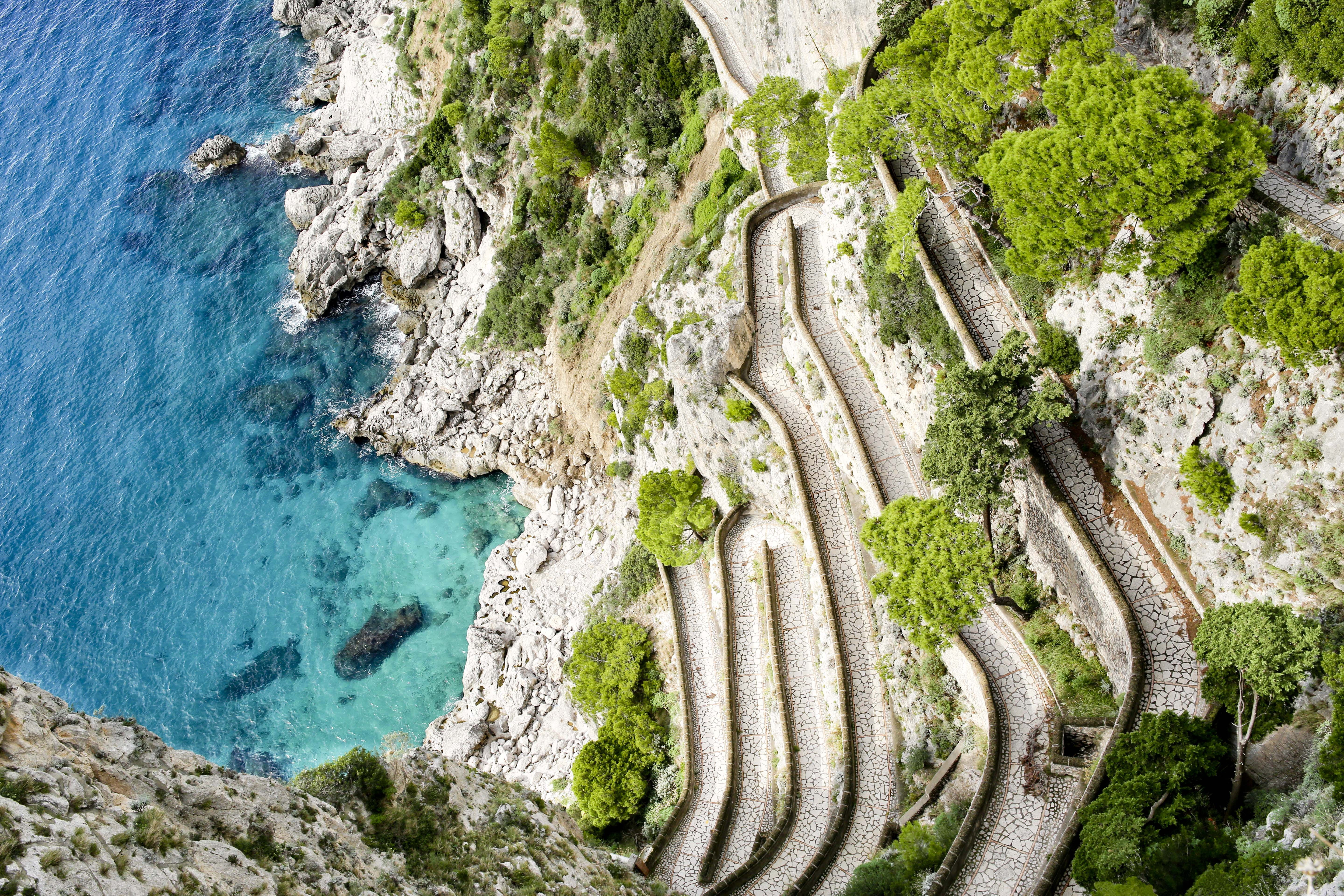 outdoor, krupp, italy, Path, road, landscape, tranquility, tranquil scene, travel Destinations, scenics - nature, capri, curve, day, arial view, Italy, HD Wallpaper