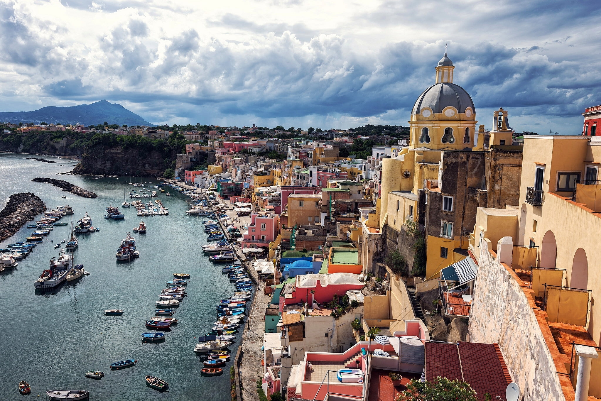 travel destinations, residential district, religion, building exterior, architecture, city, harbour, nature, promenade, outdoors, crowded, The Bay of Naples, HD Wallpaper