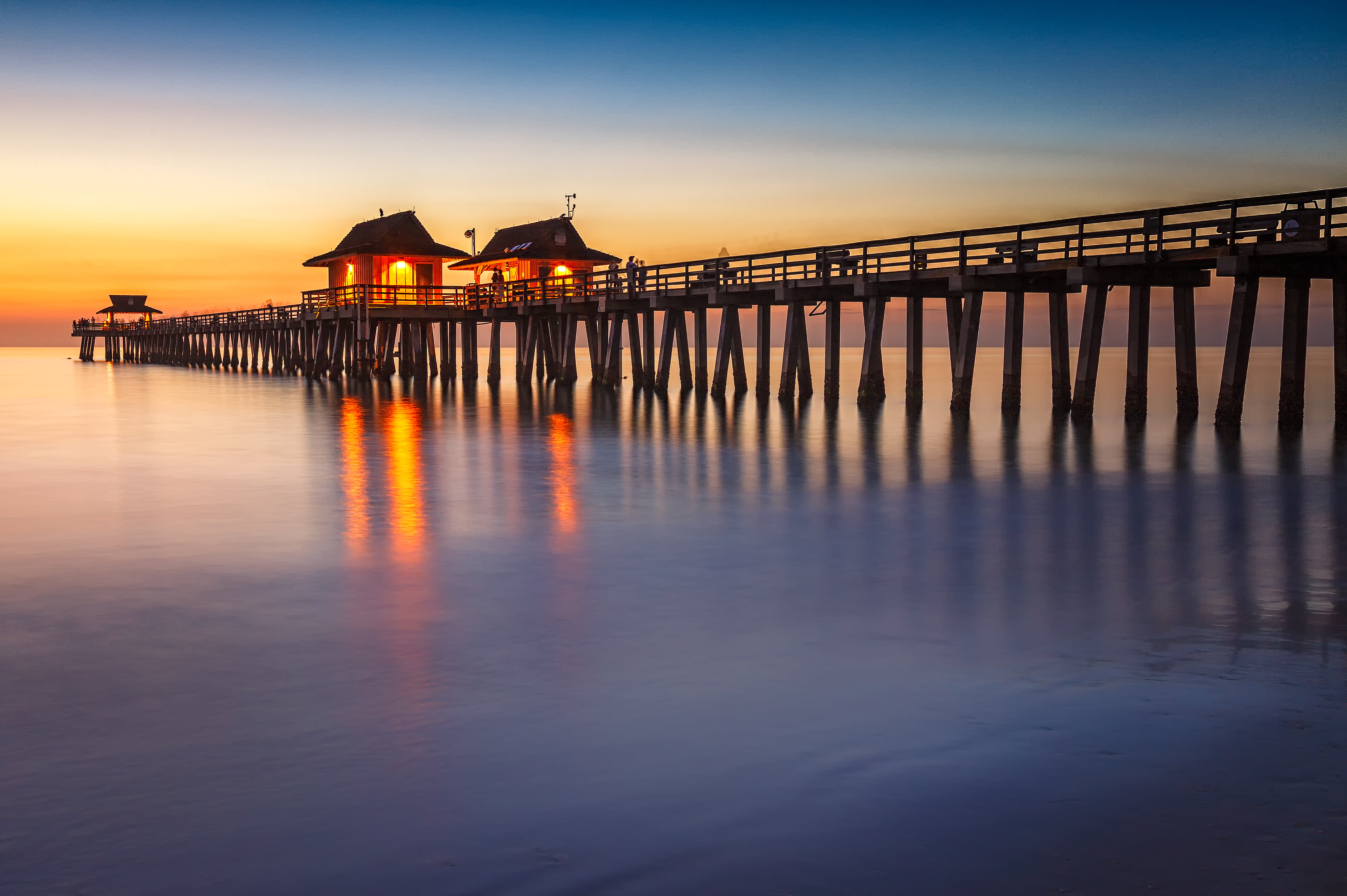 Naples, body of water, Blue Hour, Long Exposure, dusk, body, Beach, water, outdoors, Pier, jpg, boardwalk, wooden, gray, top, jetty, Sunset, Florida, 5K, HD Wallpaper