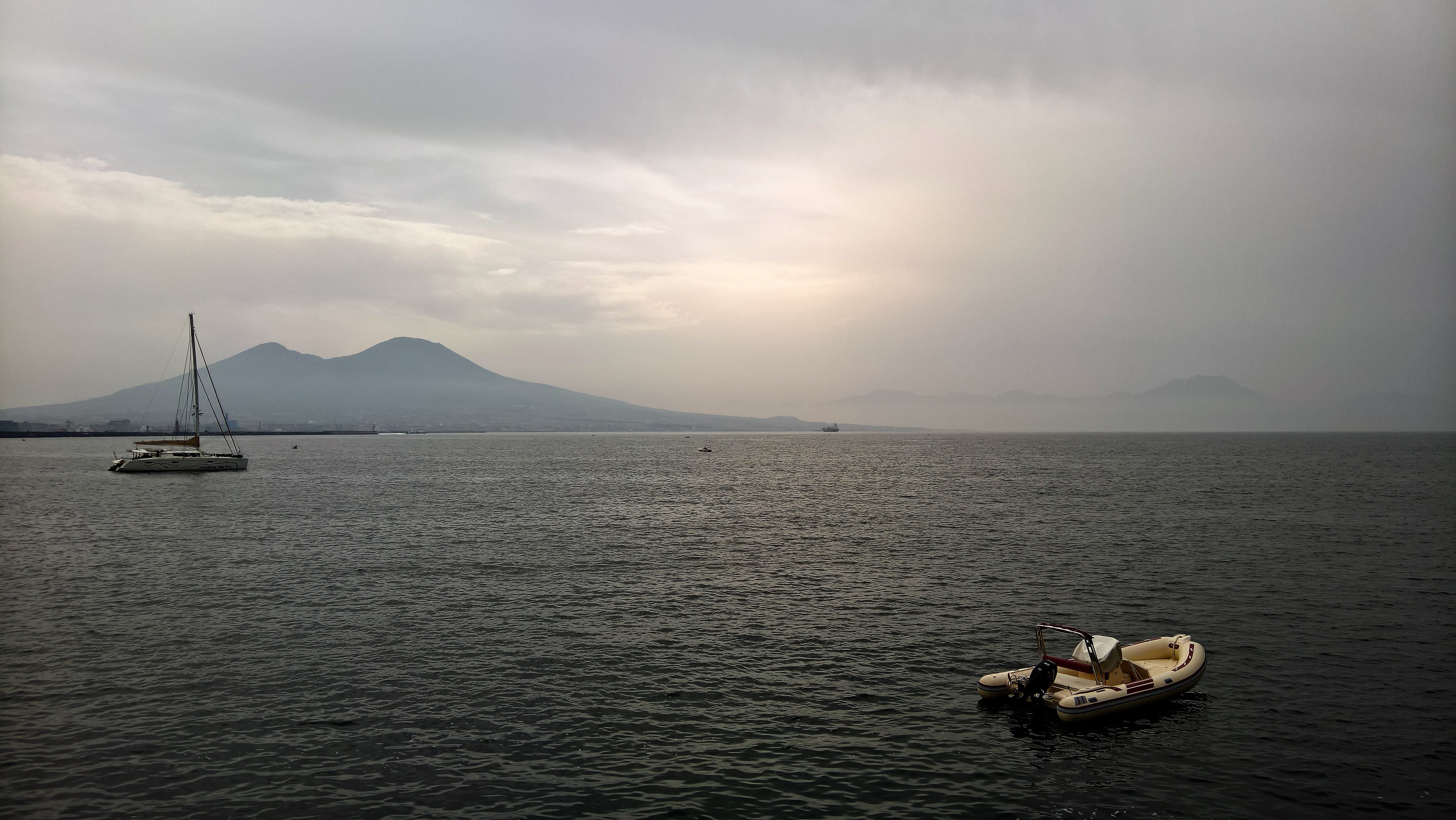 tranquil scene, nautical vessel, waterfront, tranquility, water, napoli, mountain, cloud - sky, outdoors, travel, italy, scenics - nature, beauty in nature, HD Wallpaper