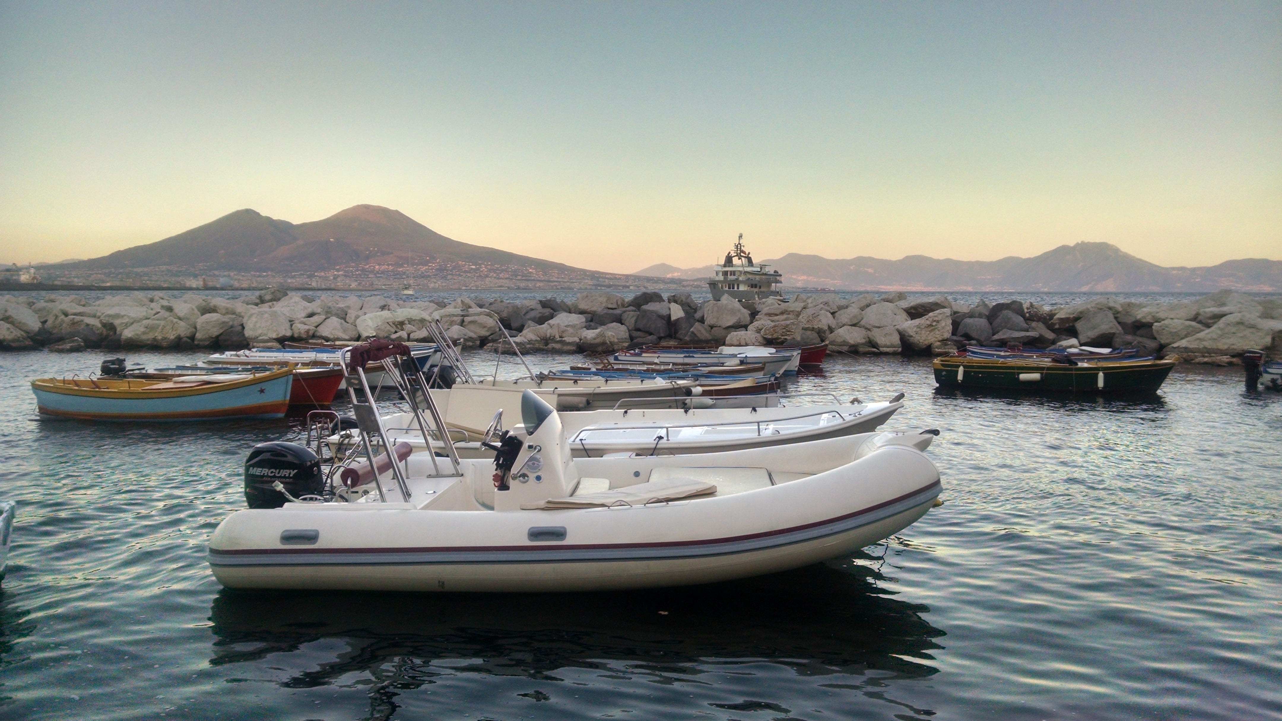 coast, luxury, vesuvius, naples, sky, beauty in nature, tourism, bay, clear sky, no people, 4K, recreational boat, gulf, transportation, coastline, boat, HD Wallpaper
