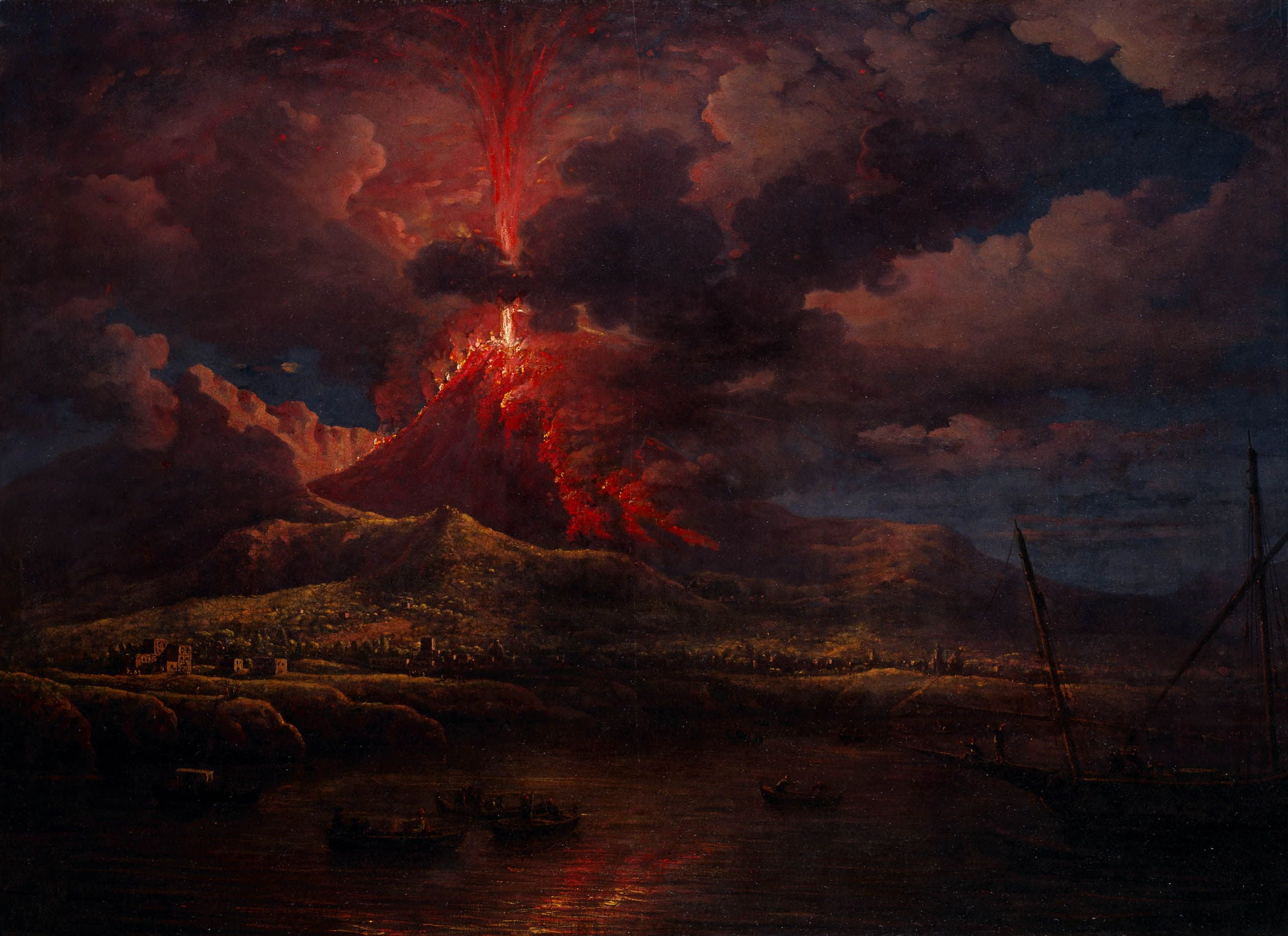 Vesuvius erupting at Night, William Marlow, 2K, HD Wallpaper