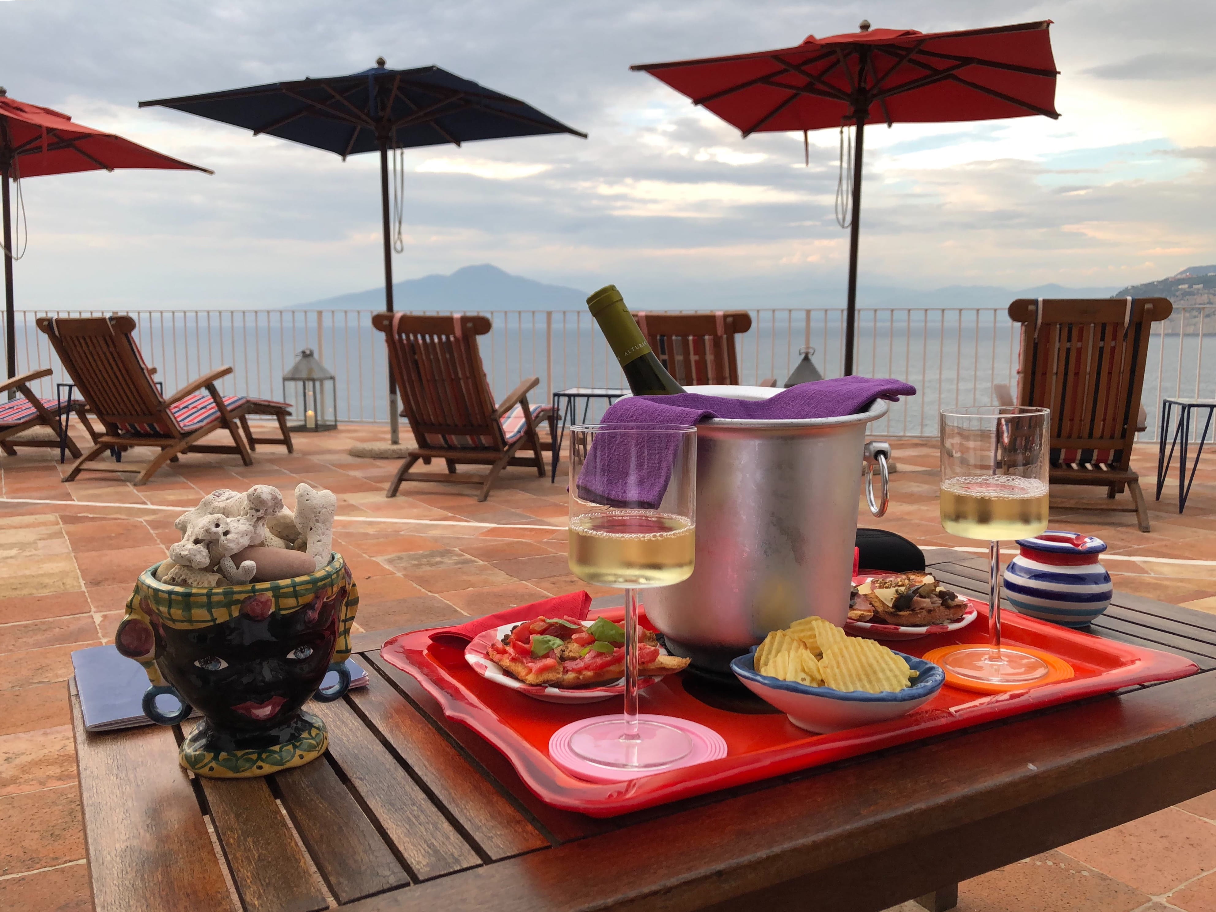 heavenly, table, seat, umbrella, no people, sorrento, day, hotel, drink, chair, wine, mount vesuvius, business, vacation, food, water, idilic, protection, HD Wallpaper