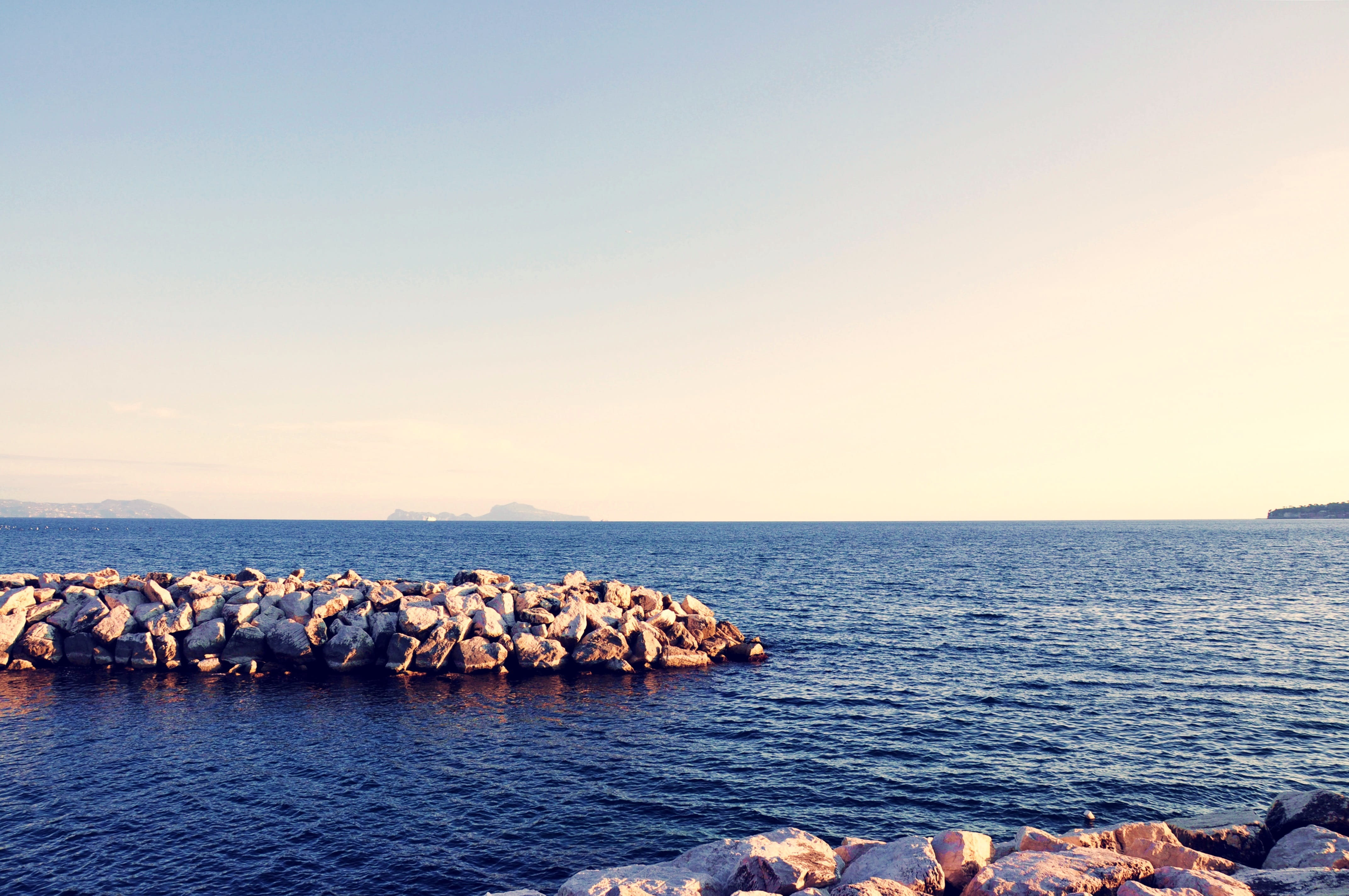 tranquil scene, solid, tourism, sky, city, clear sky, sea, nature, idyllic, italy, rock, trip, naples, tranquility, waterfront, vesuvius, rock - object, HD Wallpaper