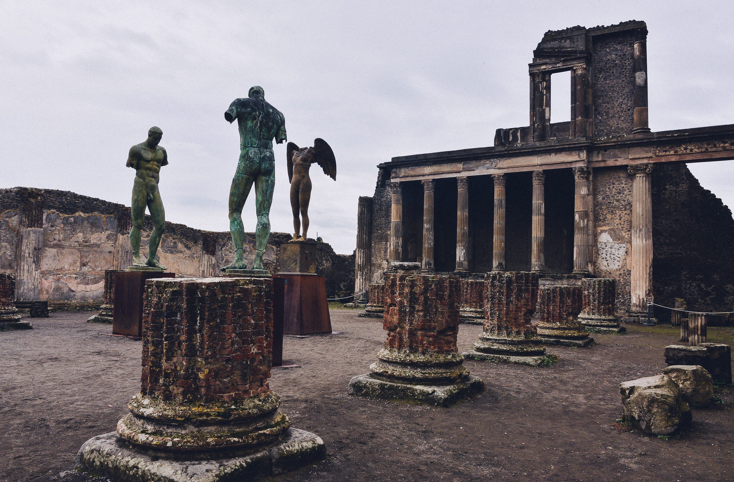 the past, sky, pompeii, representation, ruines, built structure, craft, architecture, sculpture, ruined, day, statues, religion, architectural column, 1080P, HD Wallpaper