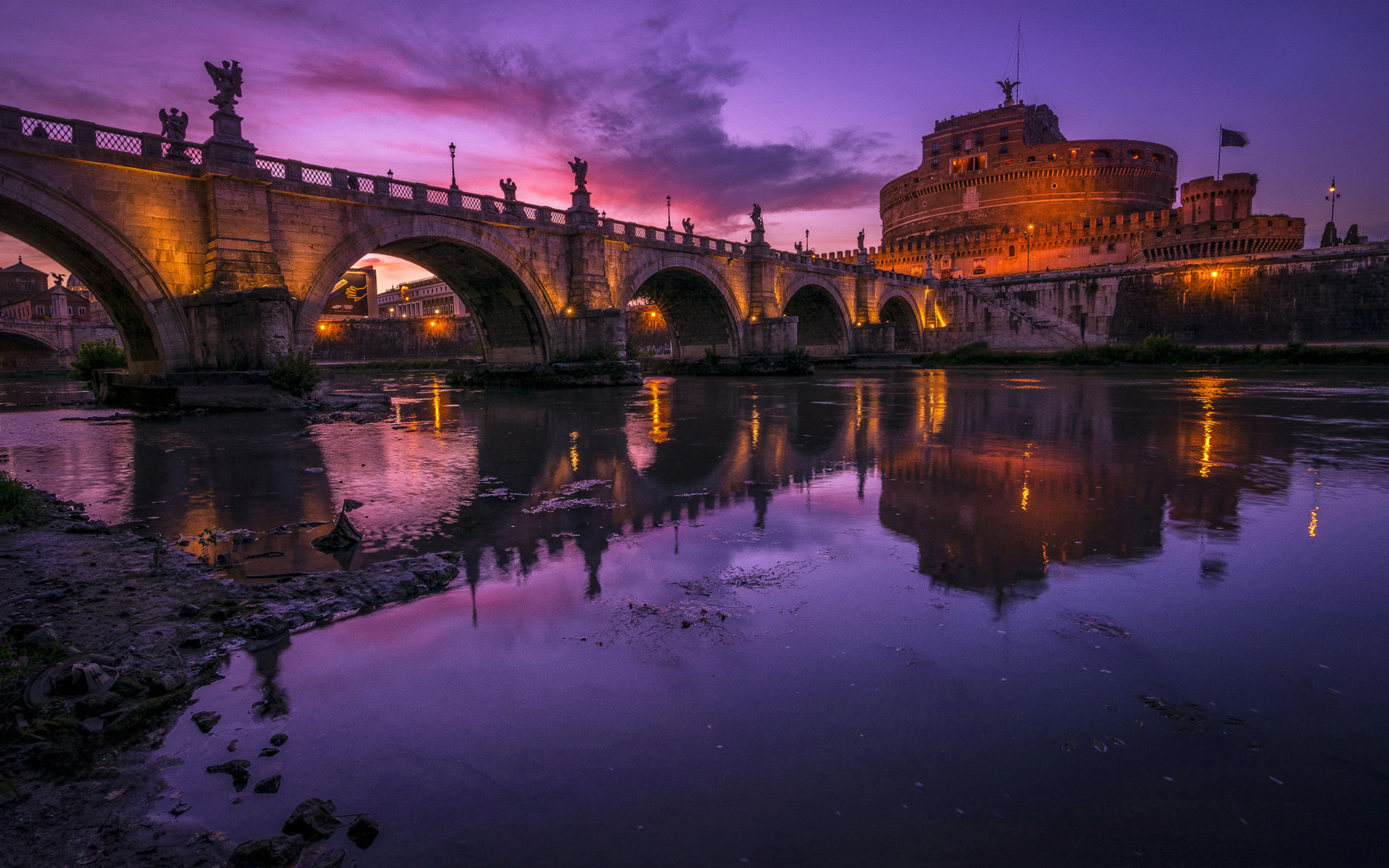 angelo, italy, building exterior, bridge - man made structure, transportation, phone, cloud - sky, sunset, arch bridge, river, castle, waterfront, outdoors, HD Wallpaper