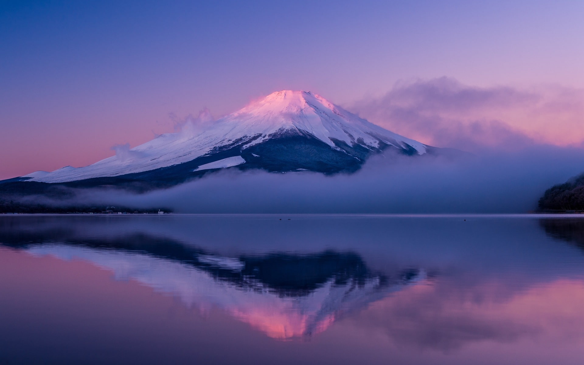 1080P, purple, landscape, sunset, tranquility, beauty in nature, no people, fuji, lake, purity, island, mountain peak, hd, tranquil scene, mount, HD Wallpaper