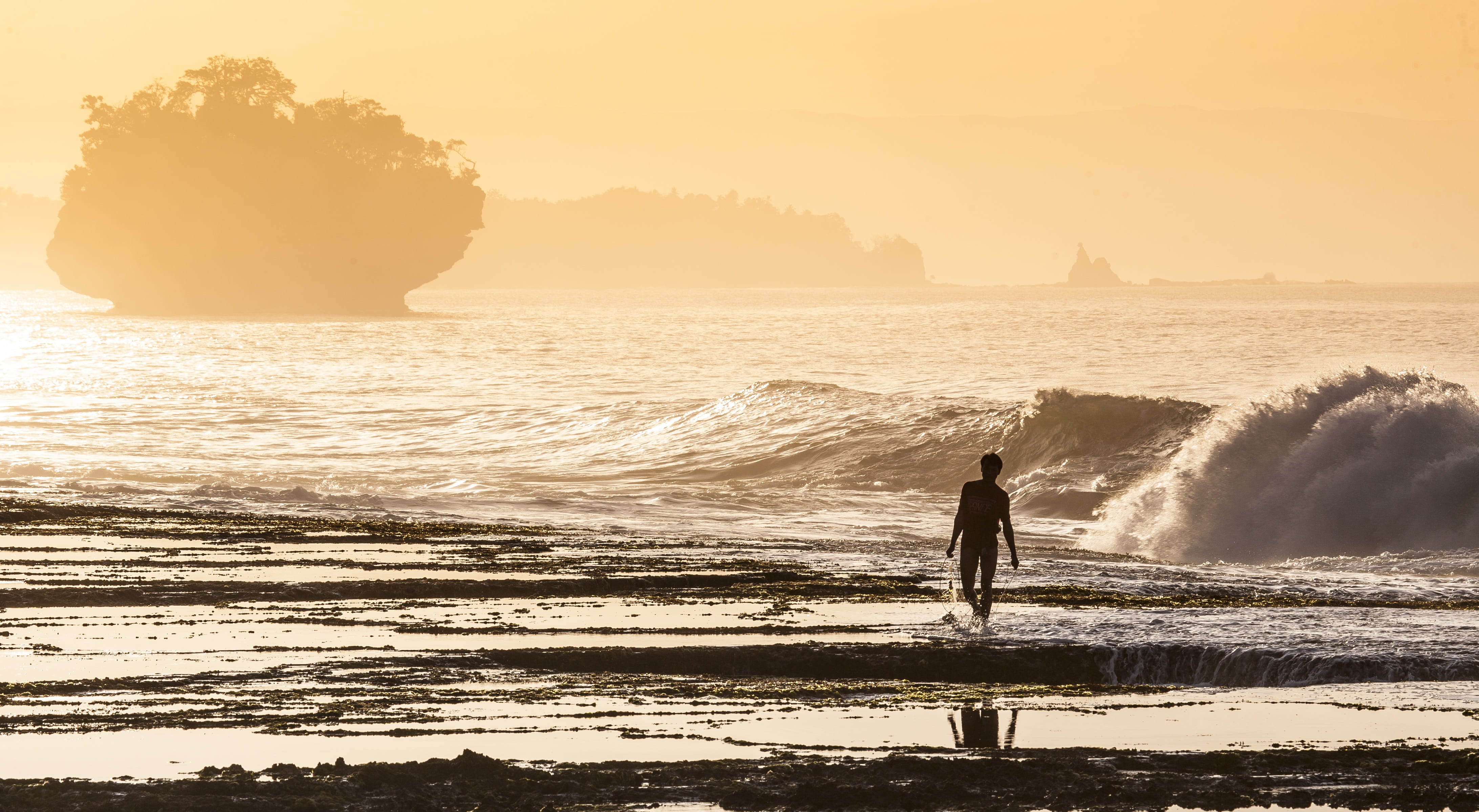 beauty in nature, outdoors, fishermen, leisure activity, standing, water, sky, walking, sour golden coast, indonesia, one person, man, land, nature, beach, HD Wallpaper