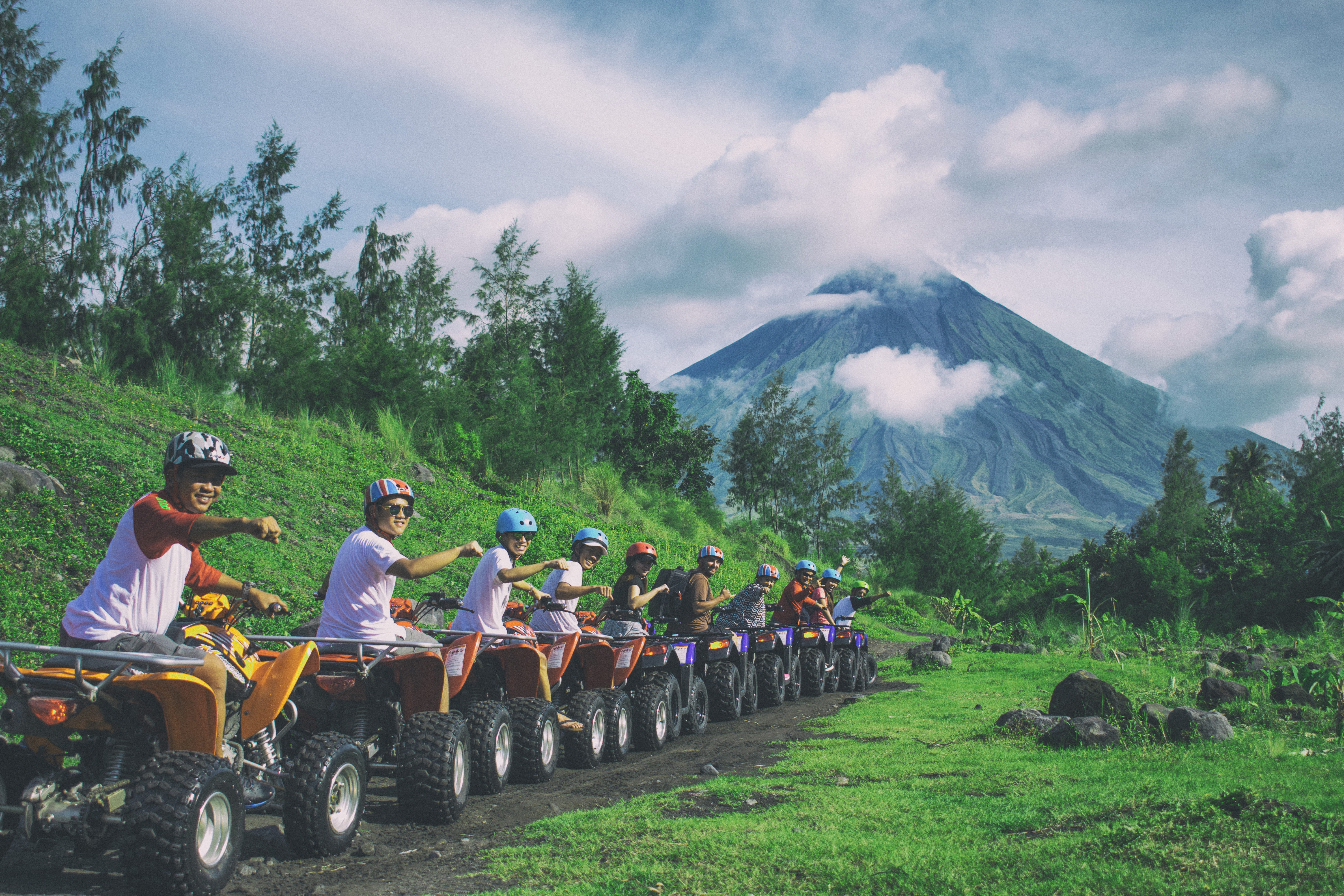 group of people, friends, nature, men, hand, adult, atv, line, day, Albay, daylight, real people, ATV Trail, crowd, transportation, 5K, sky, volcano, riding, HD Wallpaper