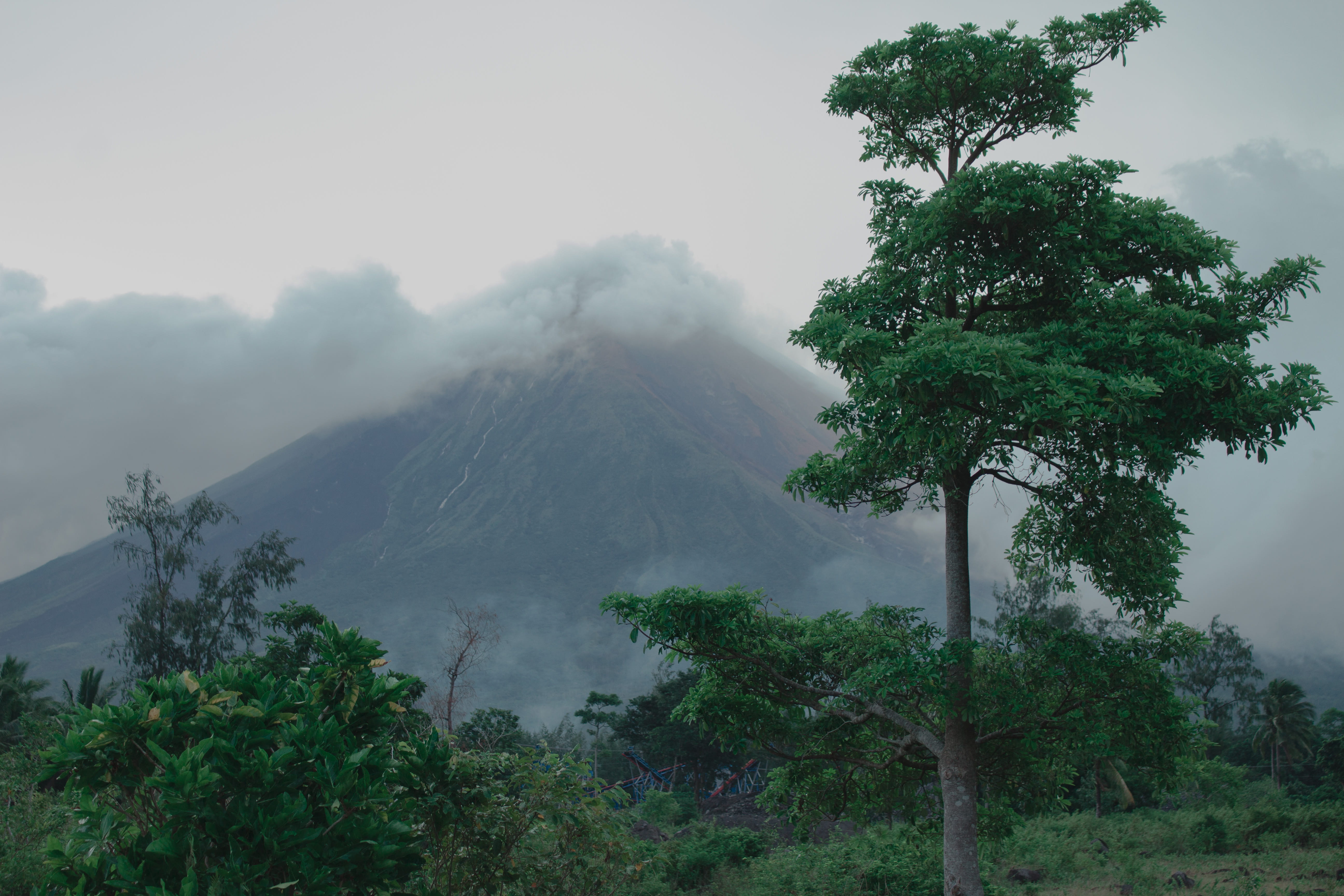 mountain peak, outdoors, mountain, plant, smoke - physical structure, sky, tranquil scene, scenics - nature, power in nature, non-urban scene, trees, no people, HD Wallpaper