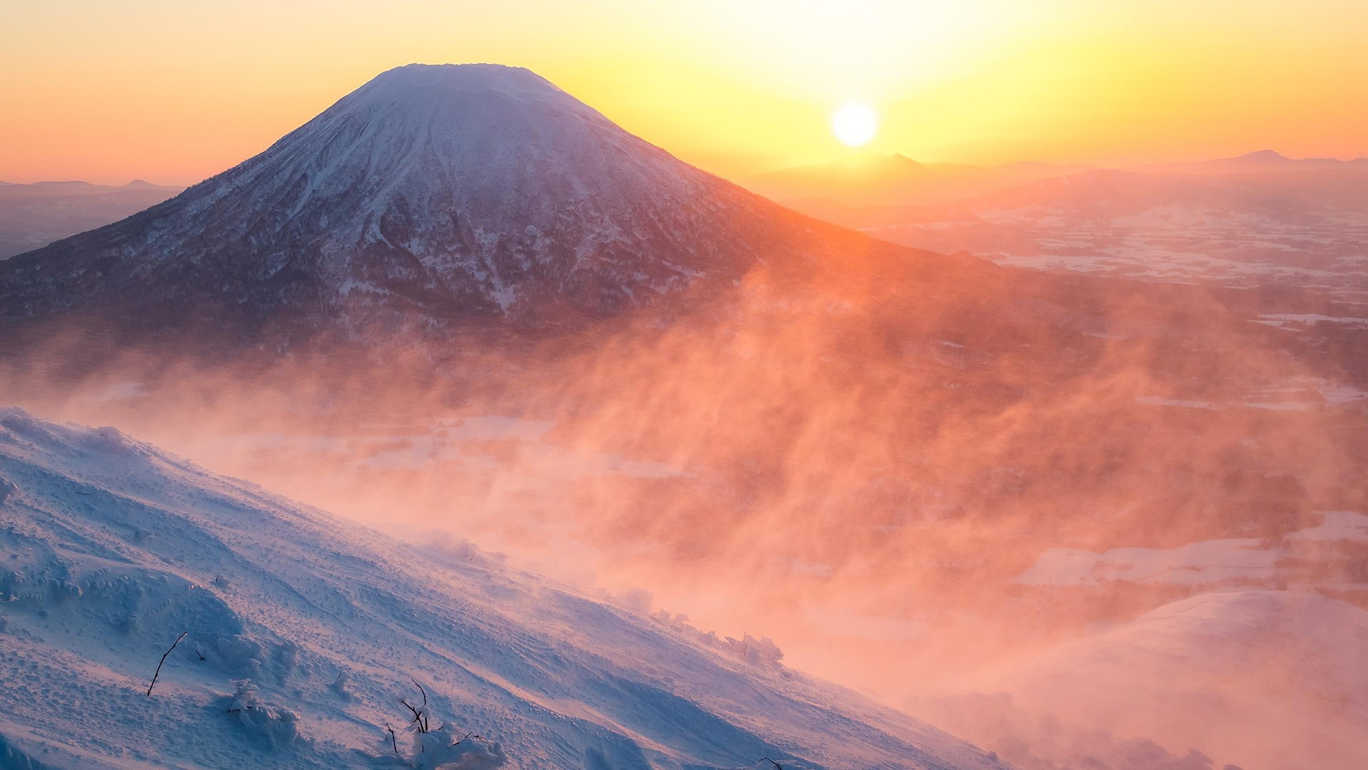 yotei, 1080P, sunrise, snow, mount, japan, mount yotei, HD Wallpaper